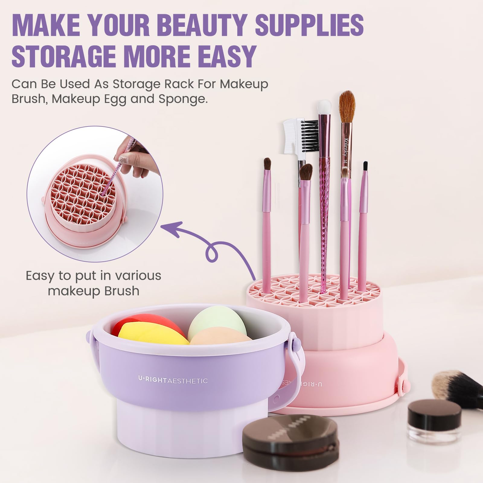 2 Pack Makeup Brush Cleaner Mat 3 In 1 Silicone Makeup Brush Cleaner Makeup Brush Cleaning Bowl Makeup Brush Sponge Scrubber Too