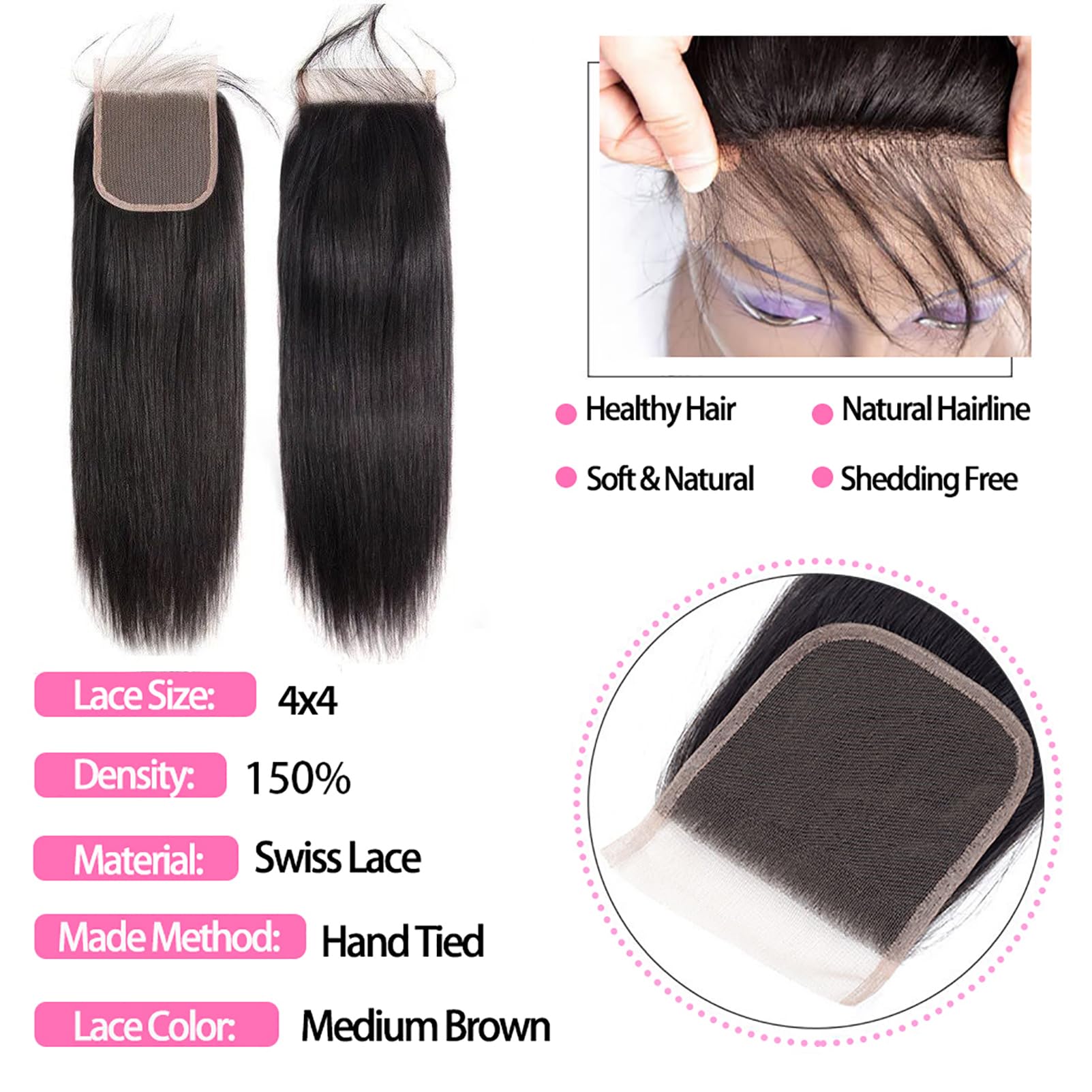 10A Straight Bundles With Closure 14 16 18 With 12 Inch Human Hair Bundles With Closure 100% Unprocessed Brazilian Virgin Human