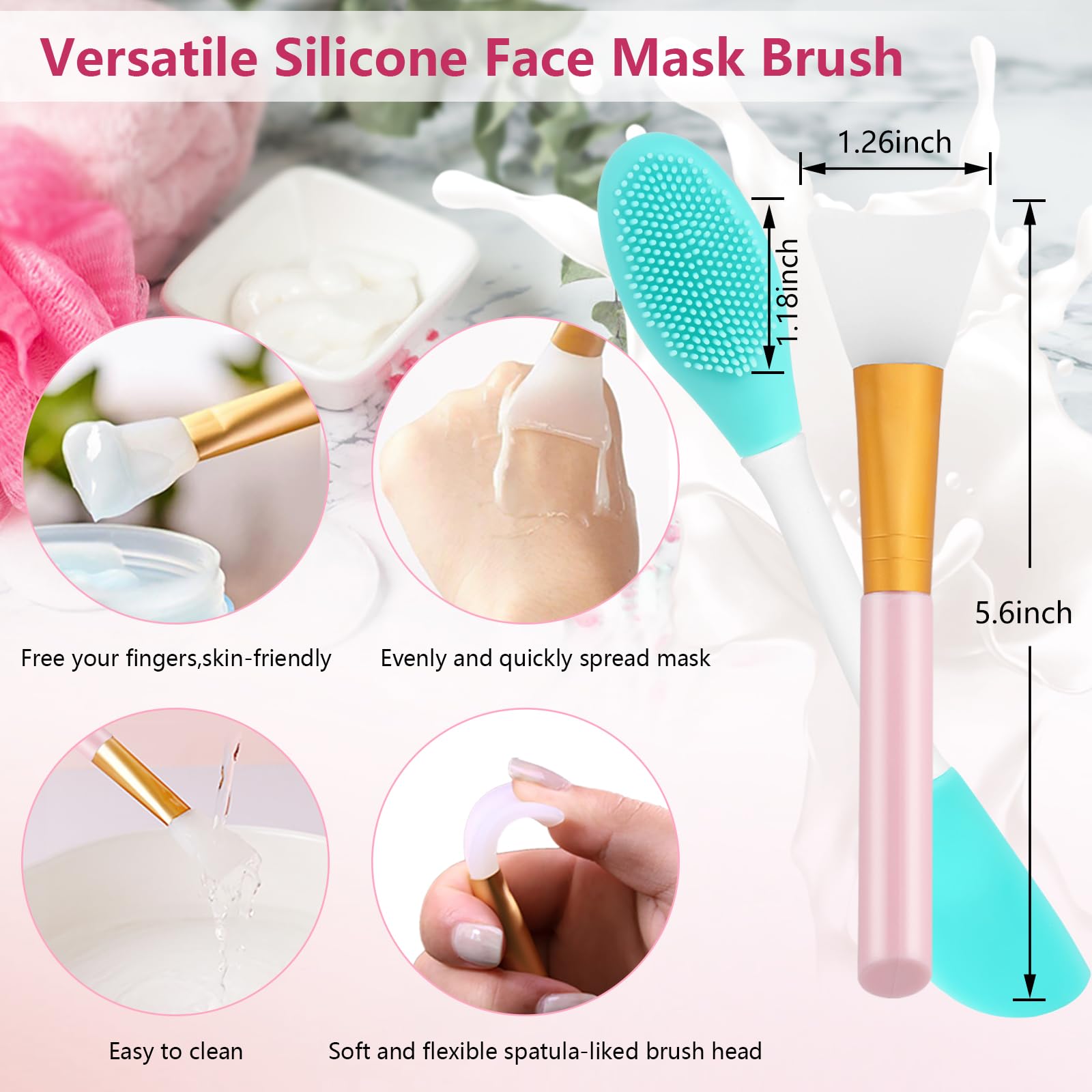 Silicone Face Scrubber, 2Pcs Exfoliating Lip Brush, 1Pcs Cleansing Brush,2Pcs Face Mask Brush Exfoliator Blackhead Skin Care Too
