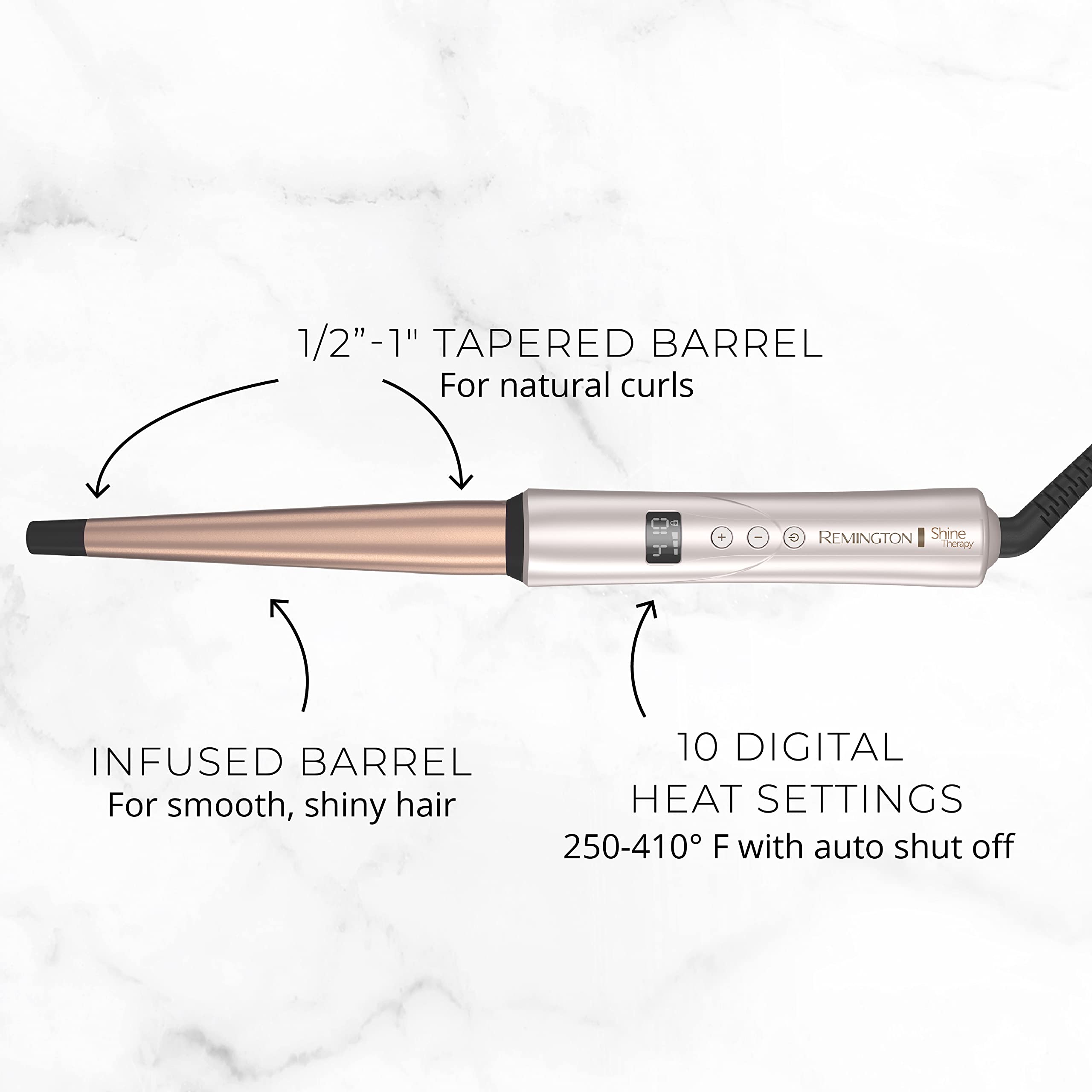 Remington Shine Therapy Argan Oil & Keratin Infused -1 Inch Tapered Curling Wand For Natural Curls, Includes Heat Glove