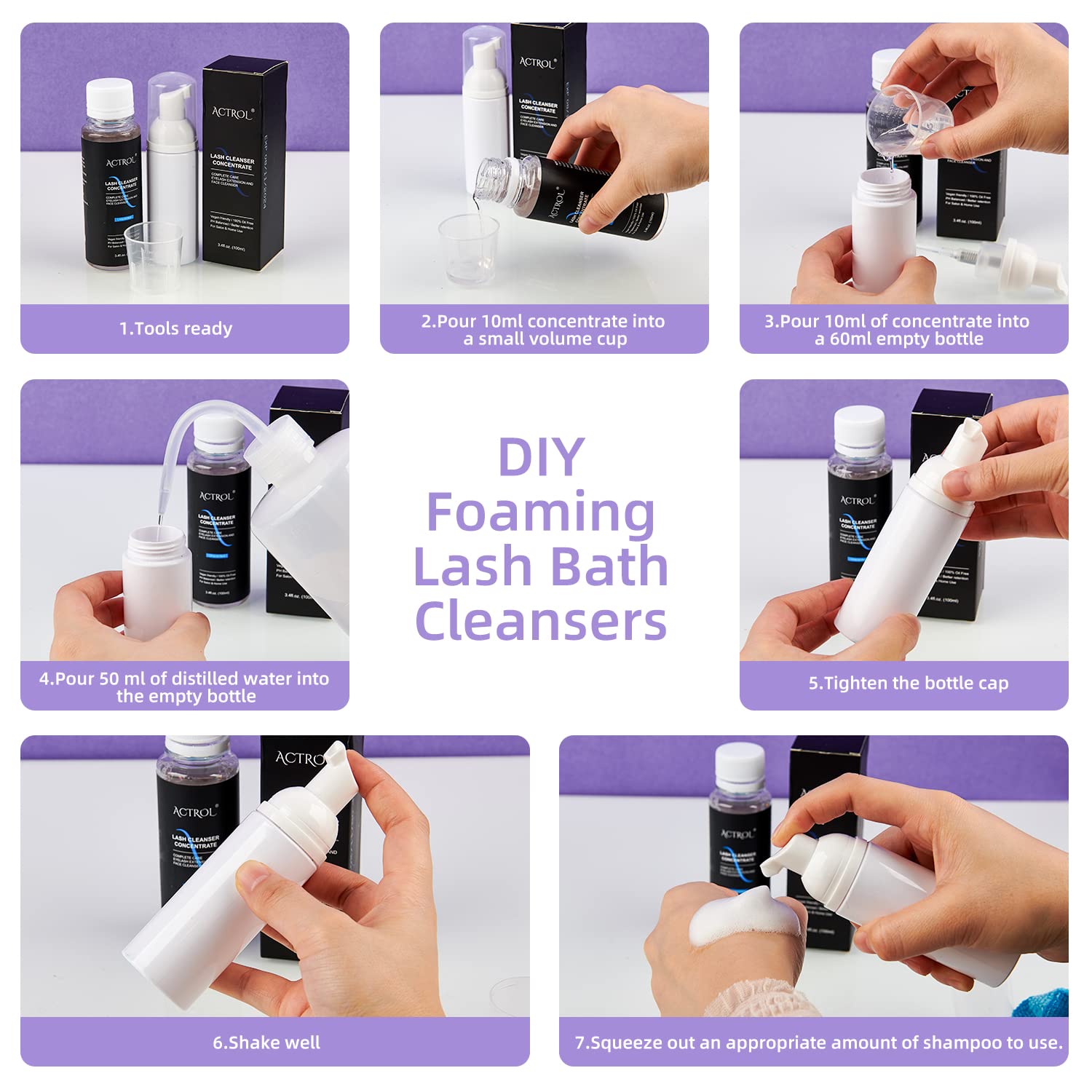 Actrol Eyelash Cleanser Concentrate 200Ml Bubble Gum Professional Lash Shampoo Foaming Cleanser Diy Paraben & Sulfate Free Non-L