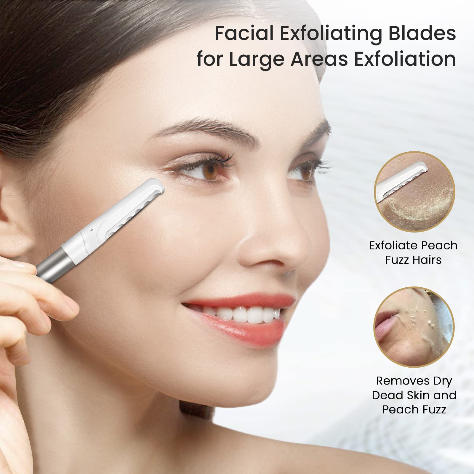 Dermaplaning Tool For Face Exfoliation, With 20 Replaceable Blades, Facial Shaver/Eyebrow Razor, Peach Fuzz Removal Eyebrow Shap