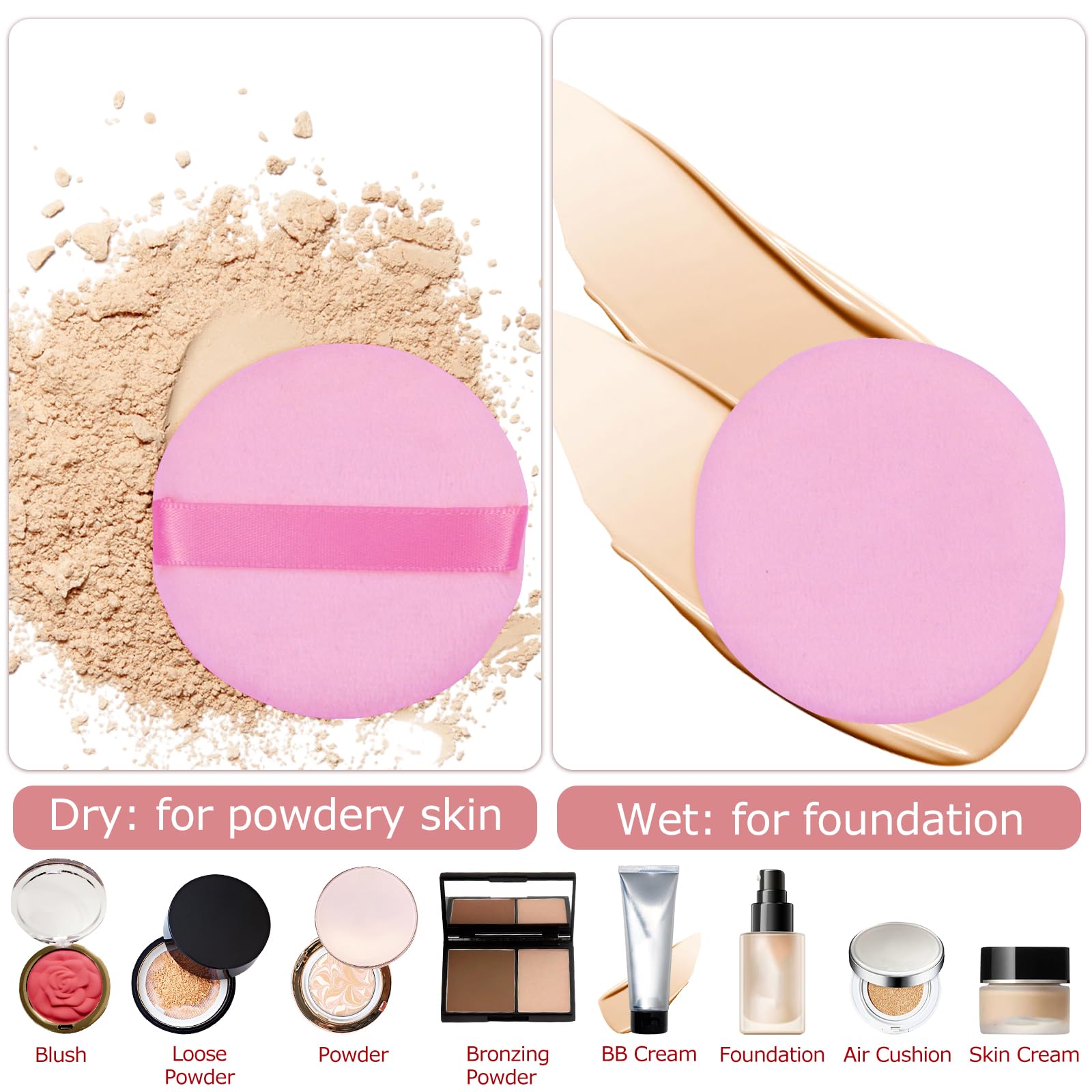 Flytianmy 9Pcs Powder Puffs, 2.16 Inch Round Face Makeup Puff For Body Loose Powder Beauty Makeup Tool Pink