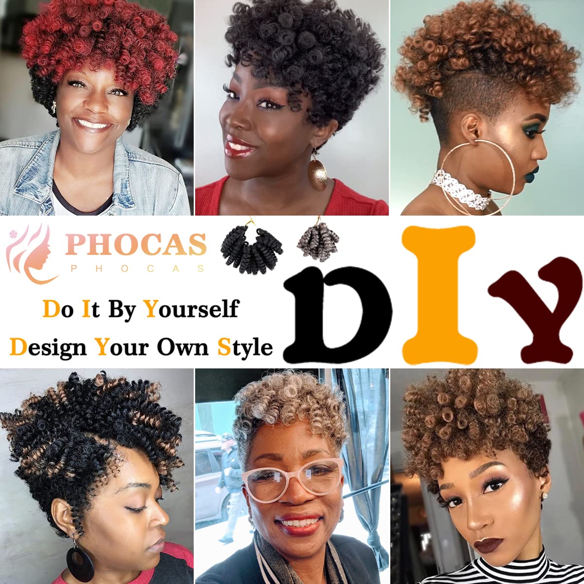 Phocas 10'' 3Packs Short Curly Crochet Hair Toni Curl Jump Wand Jamaican Bounce Crochet Hair For Black Women(6Mm 1B/30 Black To