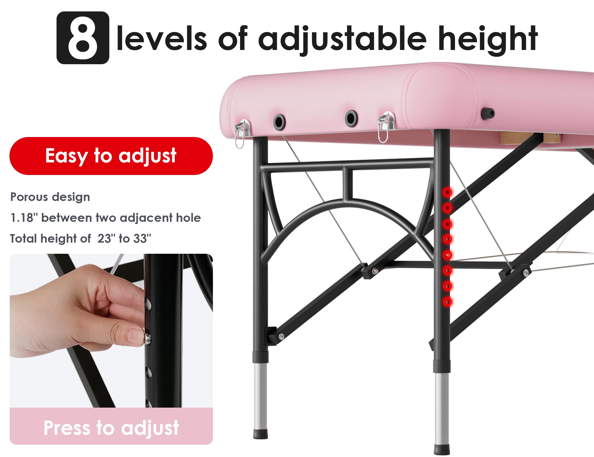Cloris 84'' Professional Massage Table Portable 2 Folding Lightweight Facial Salon Spa Tattoo Bed Height Adjustable With Carryin