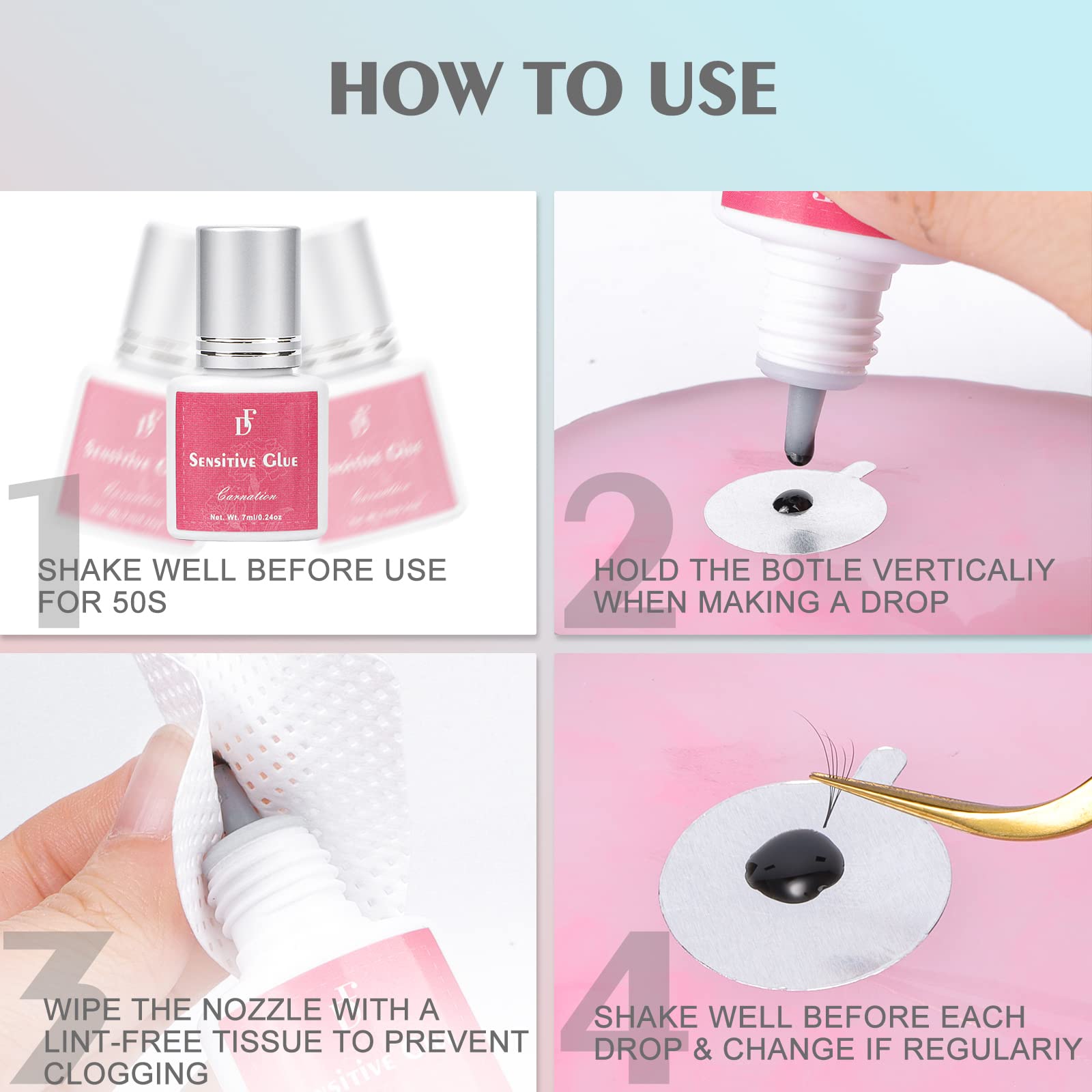 Sensitive Eyelash Extension Glue, No Fume Lash Glue 3-5 S Drying Time/Retention 4-5 Weeks For Professional Use-Black (7Ml)