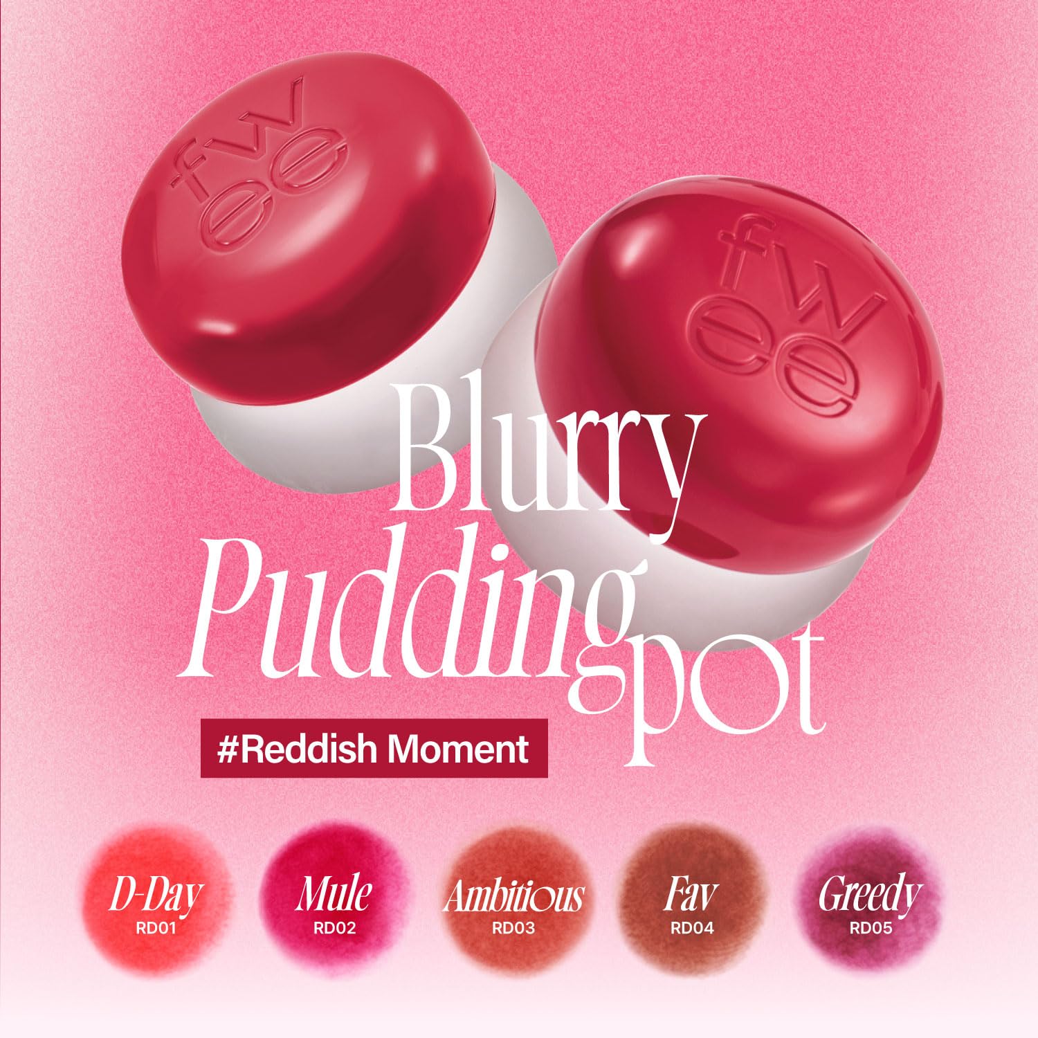 Fwee Lip&Cheek Blurry Pudding Pot | Reddish Moment - Ambitious | Makeup Blush, Buildable Lightweight, Multi-Use Soft Matte Finis