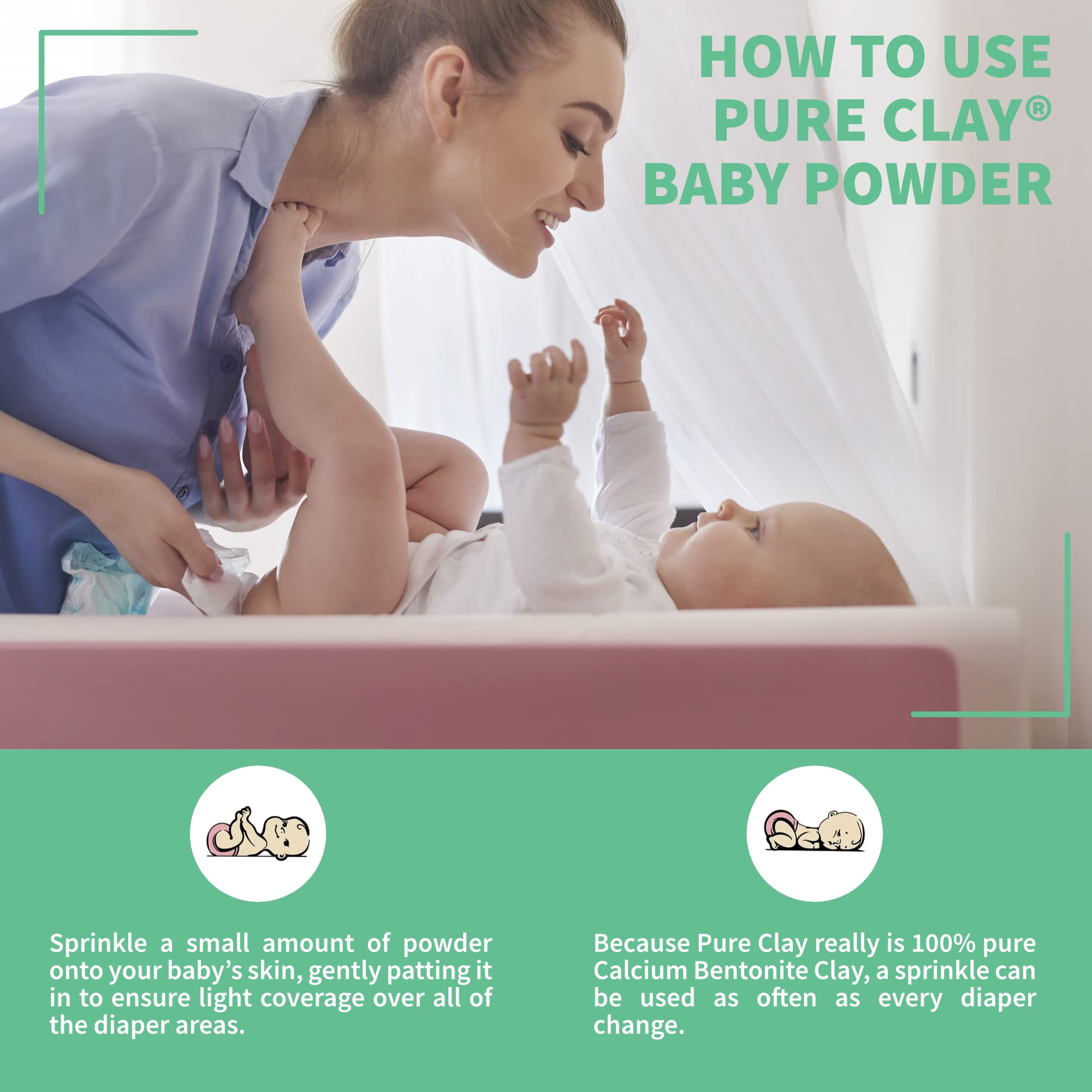 Bentonite Clay Baby Powder, Pure Calcium Bentonite Clay Food Grade Baby Powder For Sensitive Skin, Travel Size Baby Powder, Gent