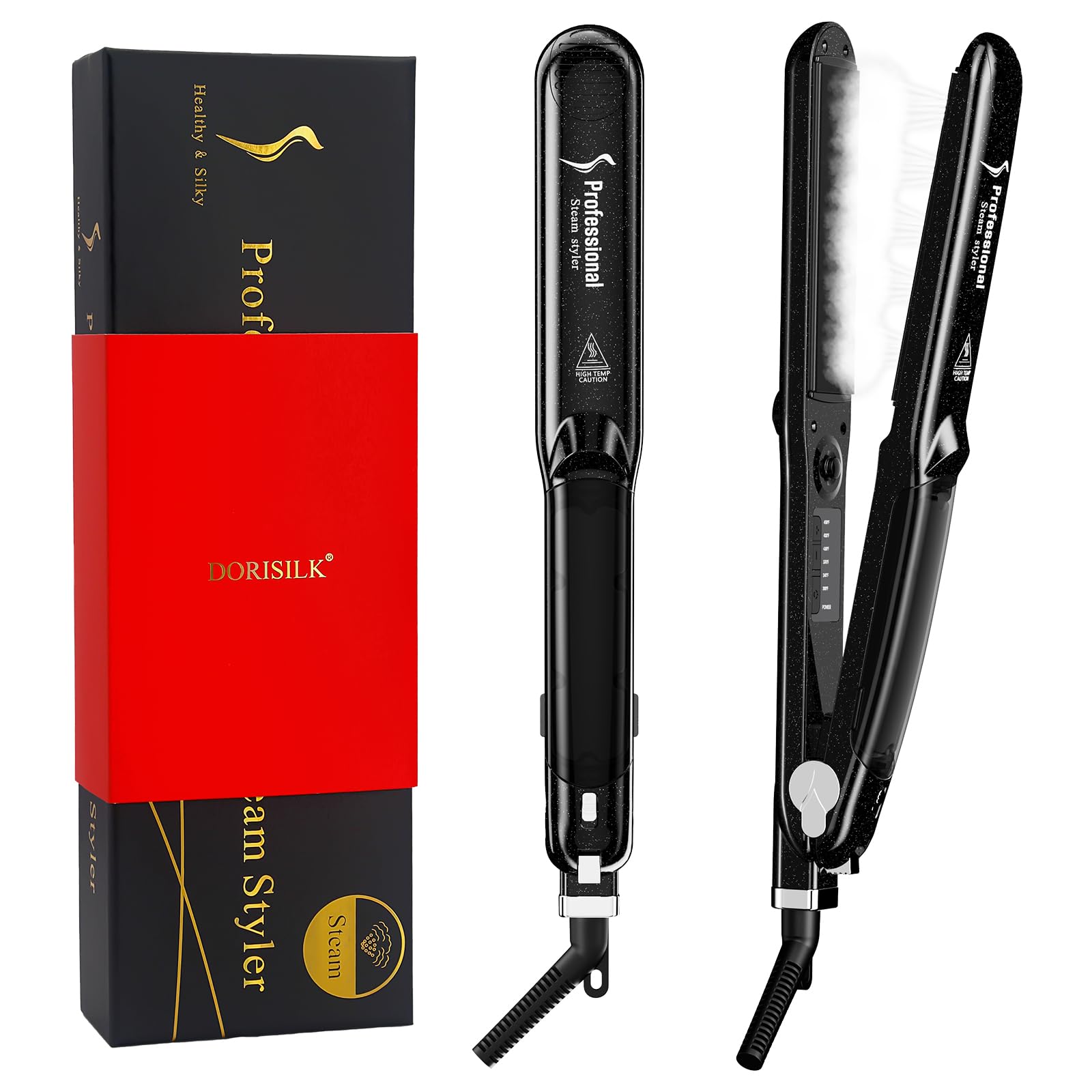 DORISILK 2.0 Upgraded Steam Straighteners for Hair, Professional Salon Ceramic Tourmaline Vapor Steam Flat Iron Hair Straightene