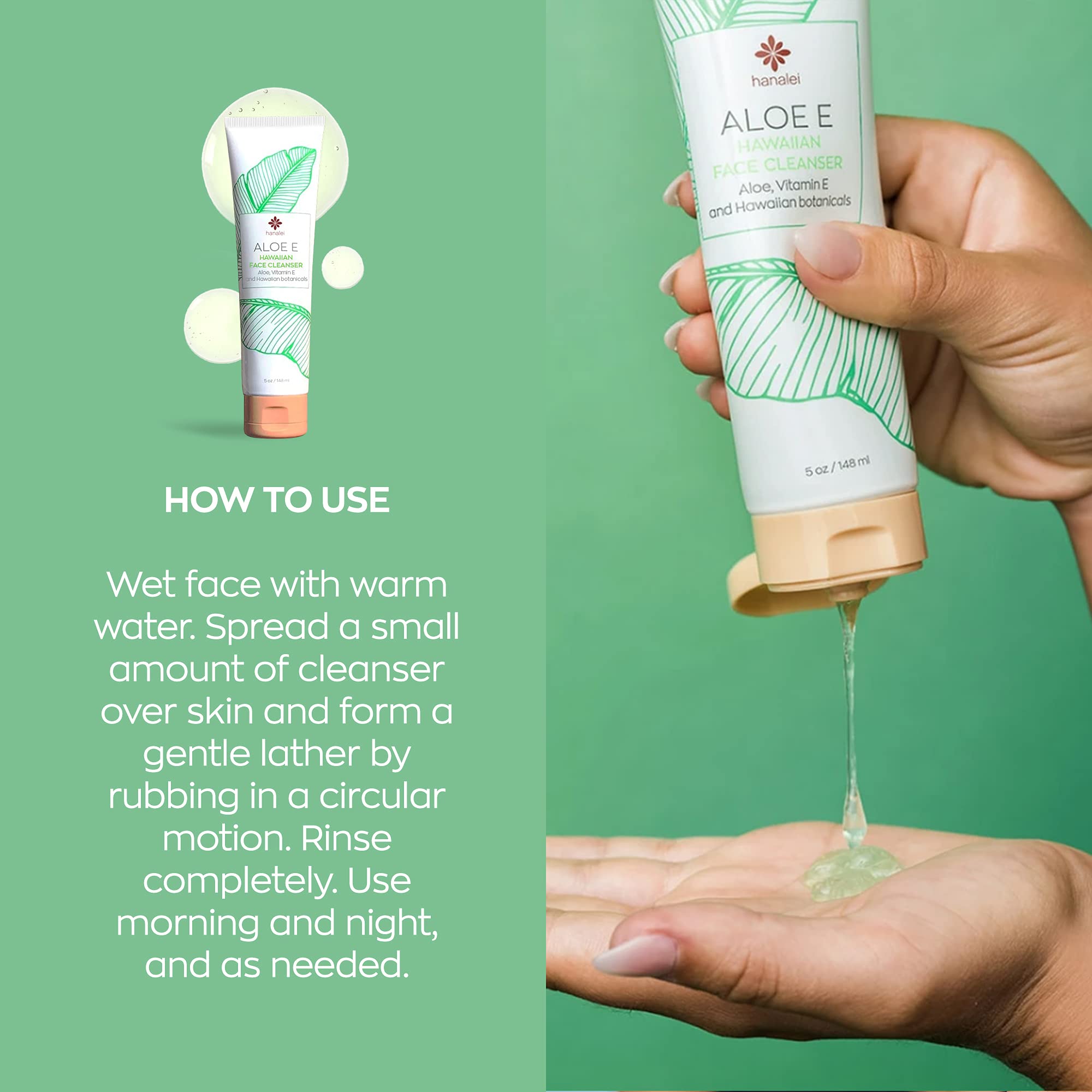 Hanalei Aloe Face Cleansing Gel - Gentle, Oil-Free Face Wash For All Skin Types - Aloe, Vitamin E, Hawaiian Botanicals - Usa Mad