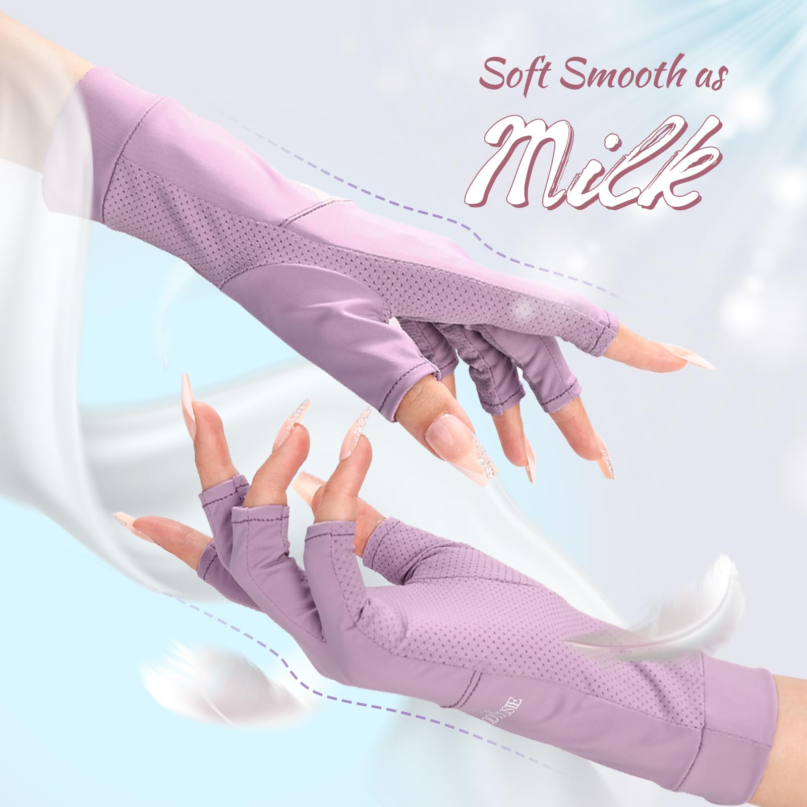 Melodysusie Uv Gloves For Gel Manicures, Premium Upf99+ Fingerless Sun Glove, Breathable Ice Silk Cooling Effect, Uv Protection