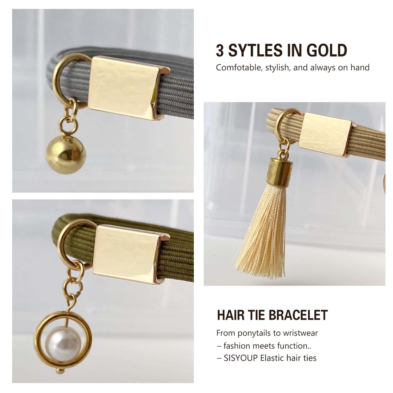 Hair Tie Bracelets For Women Thick Curly Hair, 8Mm Thick Ponytail Holders Hair Ties With Gold Charm Cute Elastic Hair Bands For