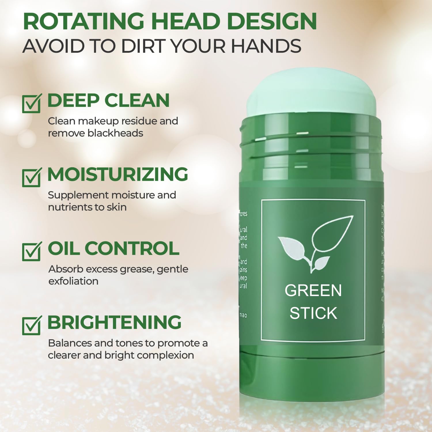 Shuiku Green Tea Clay Stick For Face, Facial Blackhead Remover Mask With Green Tea Extract For Deep Pore Cleansing, Skin Brighte