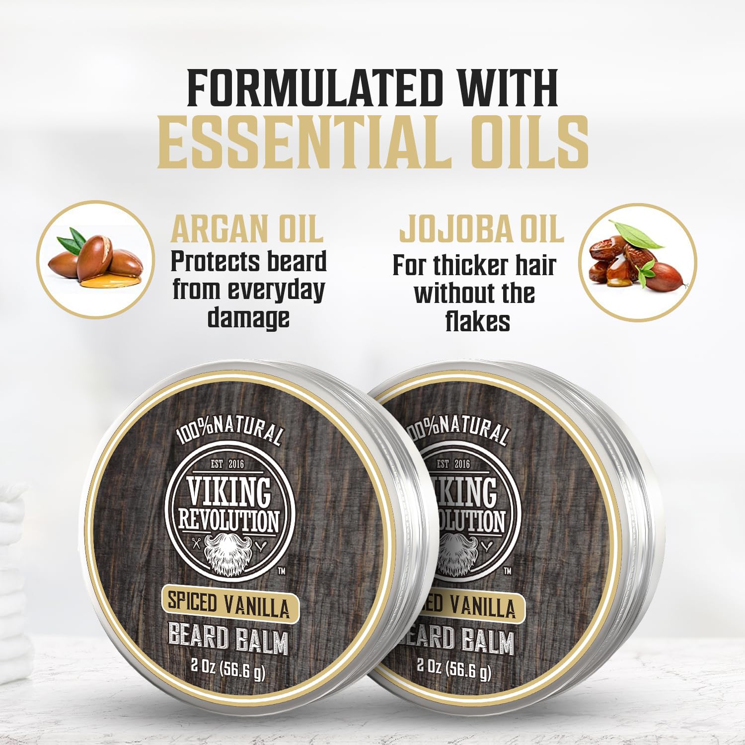 Viking Revolution Spiced Vanilla Beard Balm - Beard Butter With Argan Oil, Beard Softener For Men With Jojoba Oil - Beard Moistu