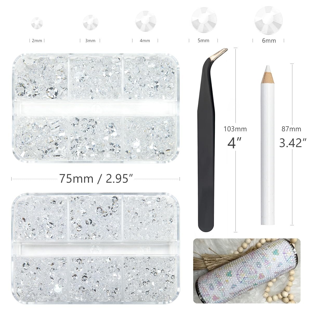 Qiipii 3060Pcs Transparent Clear Resin Rhinestones For Crafting Clear White Flatback Jelly Rhinestones 2Mm 3Mm 4Mm 5Mm 6Mm Non-H