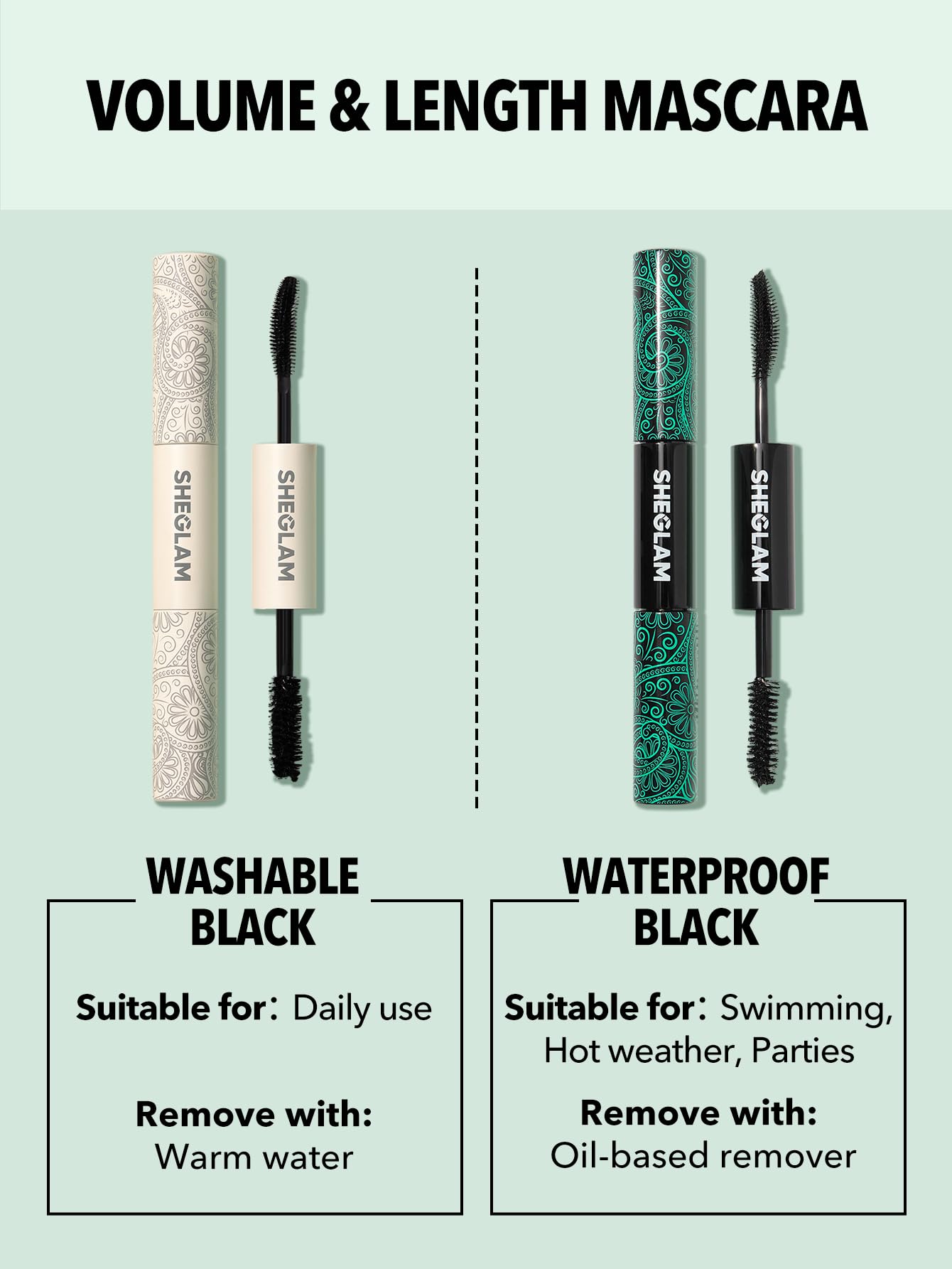 Sheglam 2 In 1 Black Volume And Length Waterproof Mascara Long Lasting Dual-Ended Tubing Eye Makeup