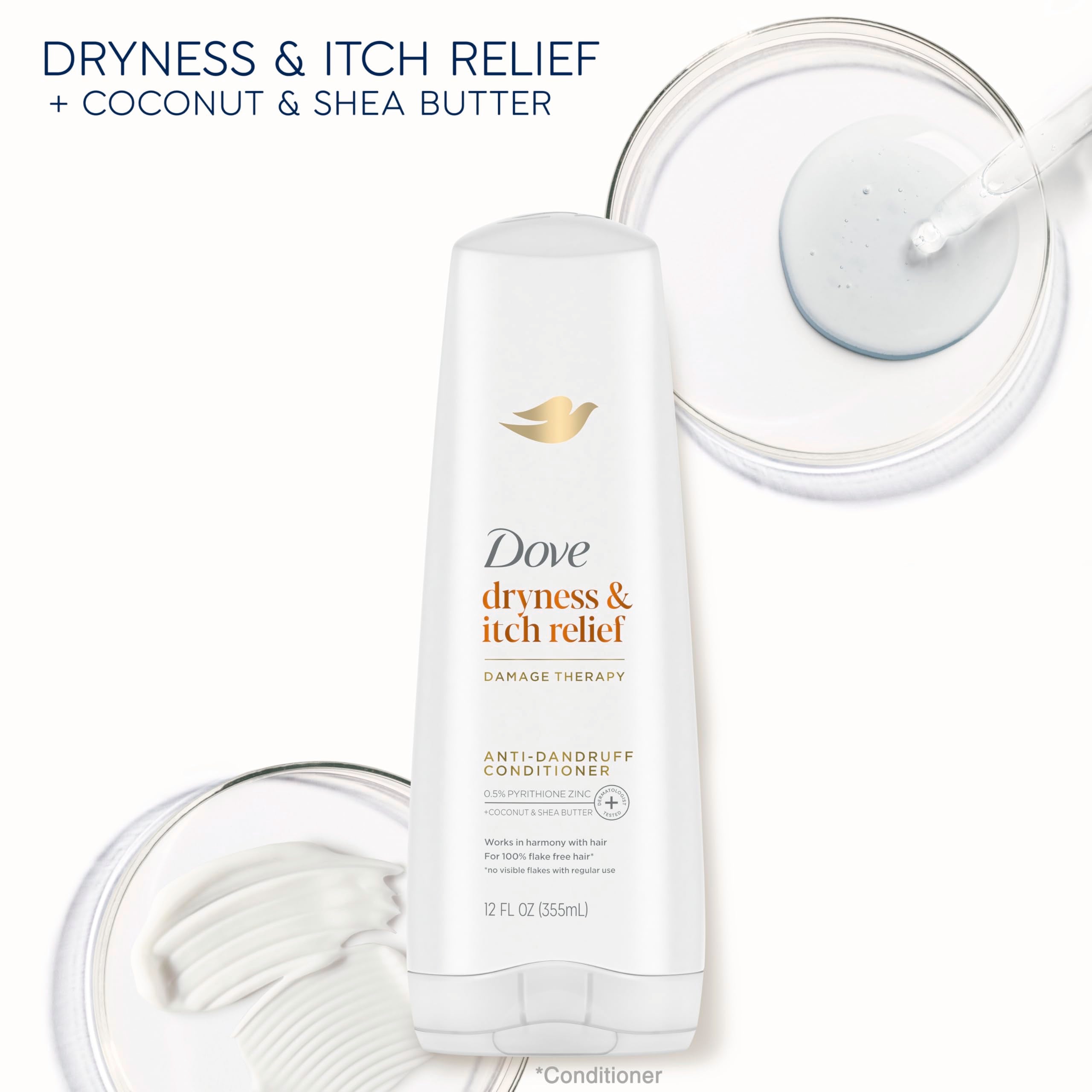 Dove Dermacare Scalp Anti-Dandruff Conditioner Dryness And Itch Relief Dry And Itchy Scalp With Pyrithione Zinc 12 Fl Oz