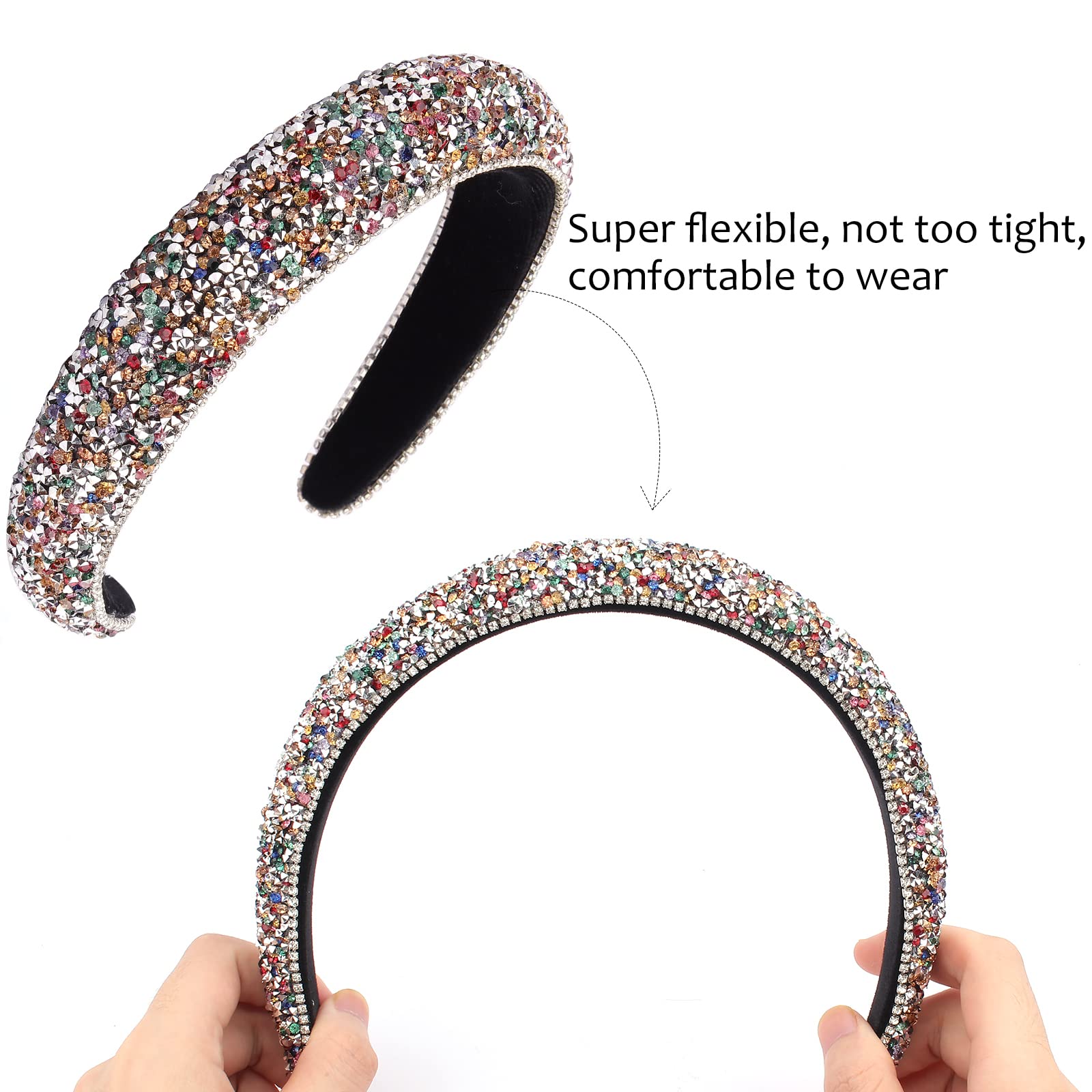 Wecoe Rhinestone Headband Baroque Retro Colorful Headband Bling Diamond Padded Headband Glitter Sparkle Headbands Fashion Headba