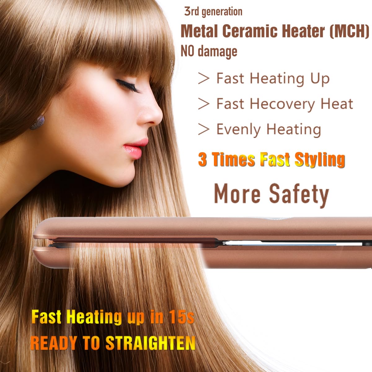 NITION Ceramic Tourmaline Flat Iron for Hair LCD 1'' Hair Straighteners MCH Fast Heating UP Healthy Smooth Straightening Styling