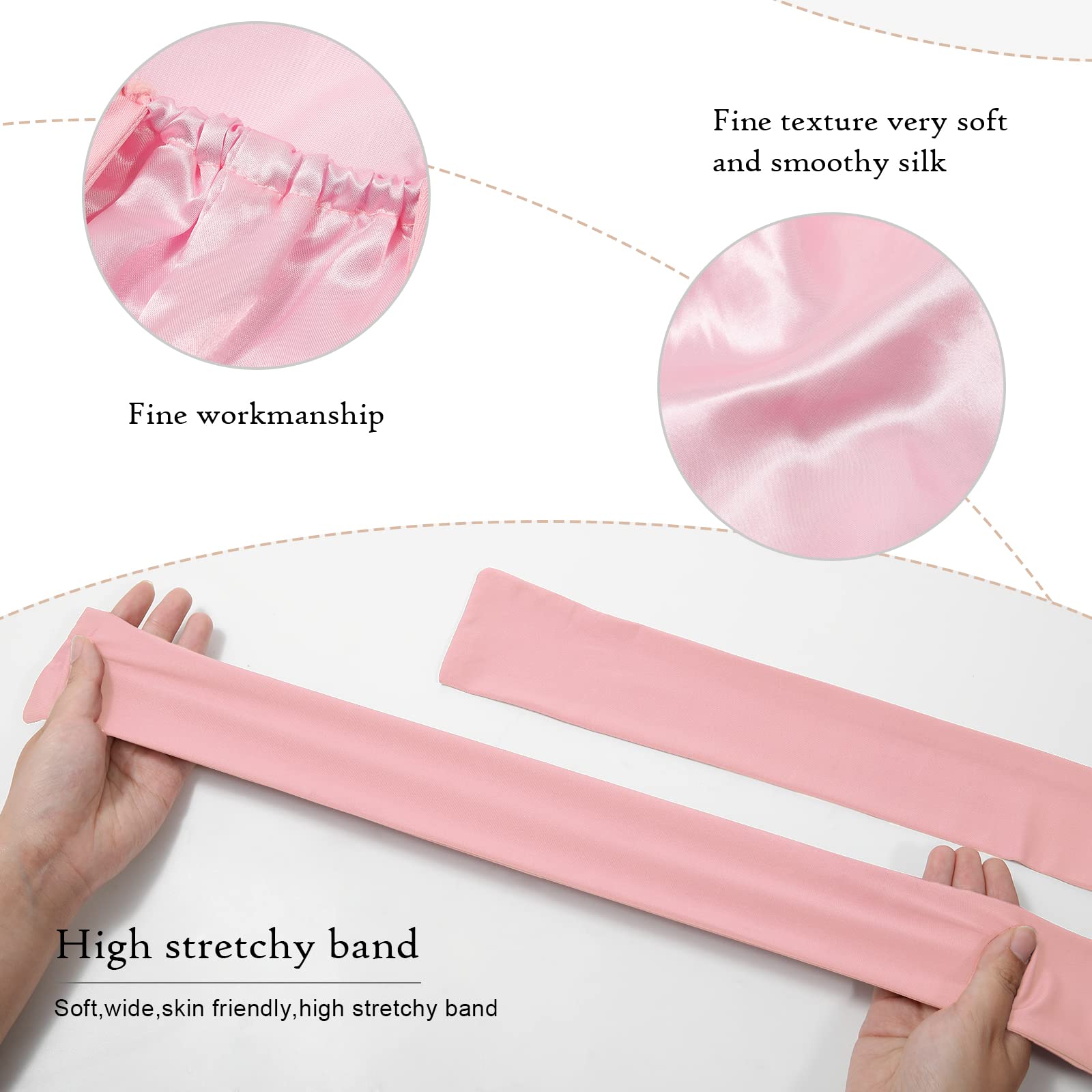 Awaytr Long Satin Bonnet For Braids - Elastic Silk Hair Bonnets For Sleeping Night Cap Stretchy Tie Band For Women(Pink)