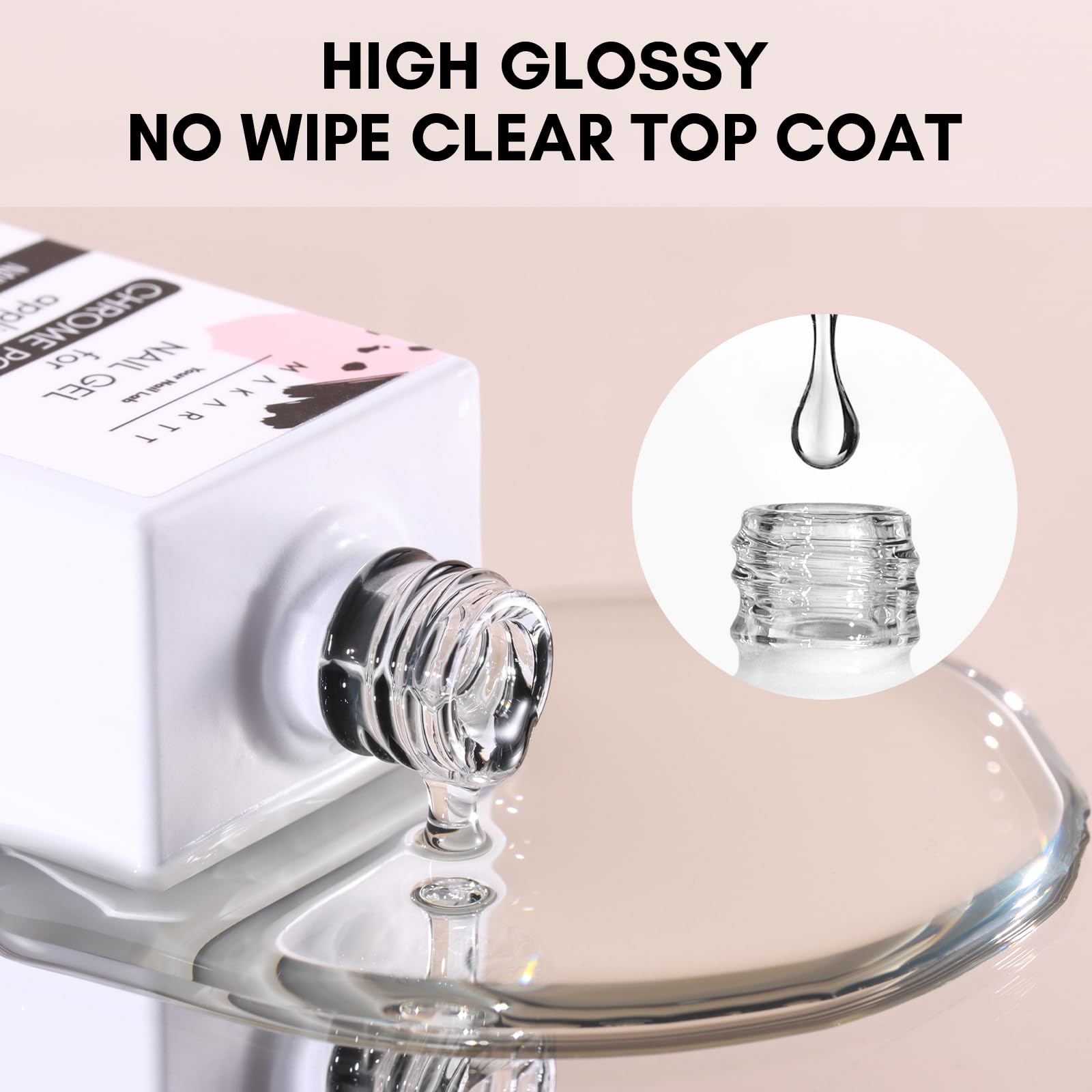 Makartt Gel Top Coat For Chrome Nail Powder - 15Ml No Wipe High Gloss Top Coat Gel Nail Polish Mirror Shine Nail Gel Long Lastin