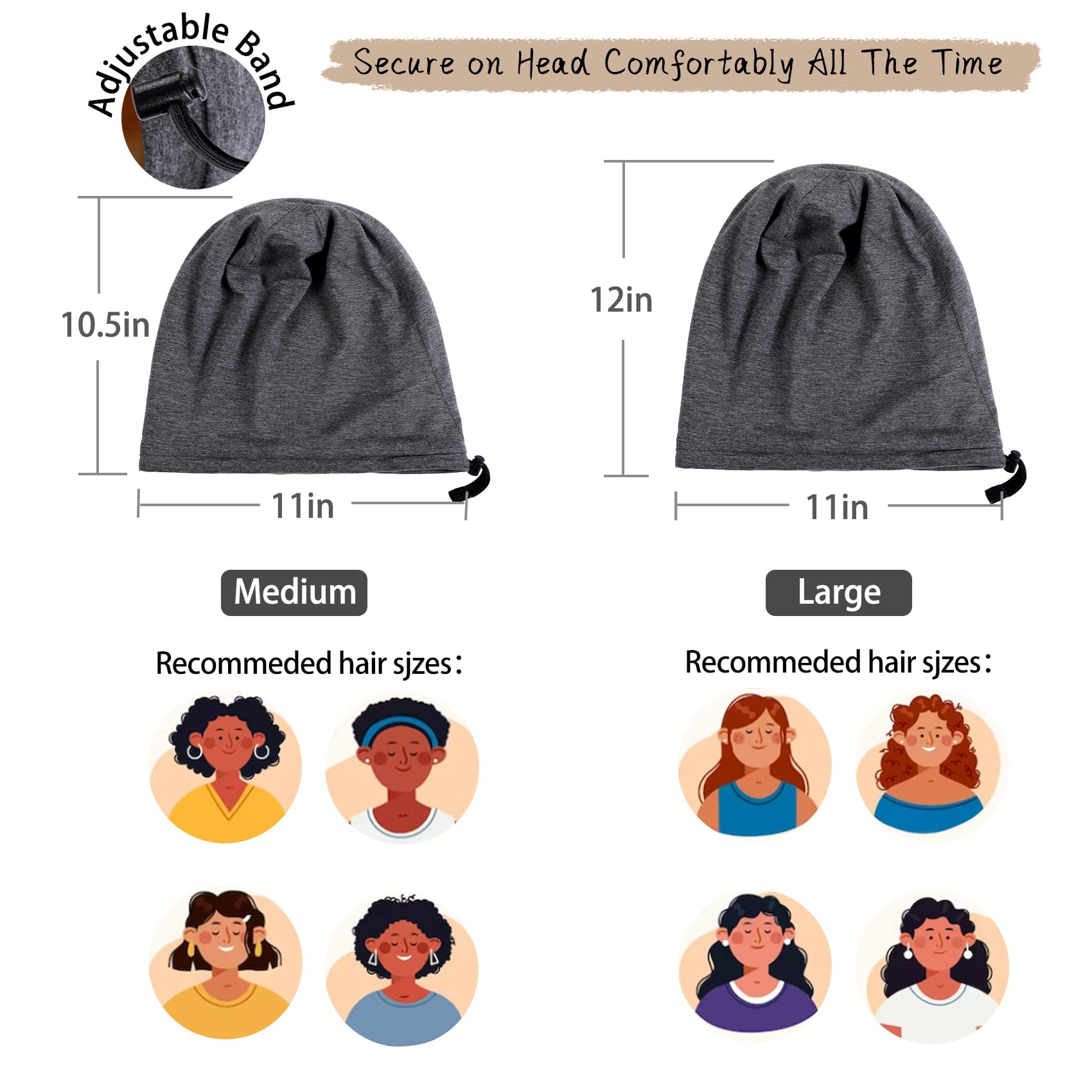 Silk Satin Bonnet Hair Wrap For Sleeping, 2 Pcs Adjustable Silk Bonnets For Women Men Sleep Cap Silk Lined Slouchy With Adjustab