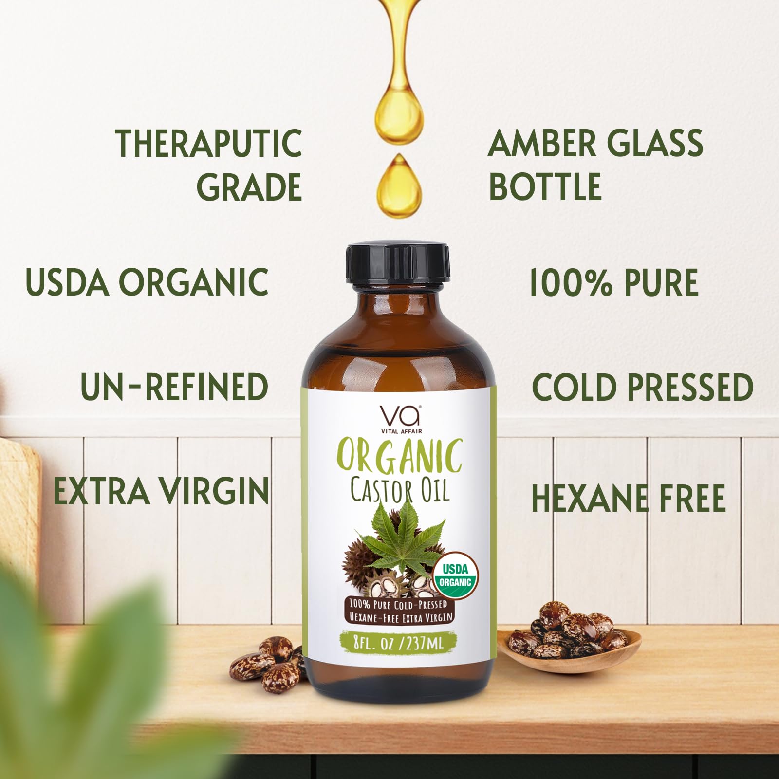 Pure Castor Oil Organic Cold Pressed Unrefined Glass Bottle-Usda Certified Organic Castor Oil Cold Pressed Glass Bottle For Cast