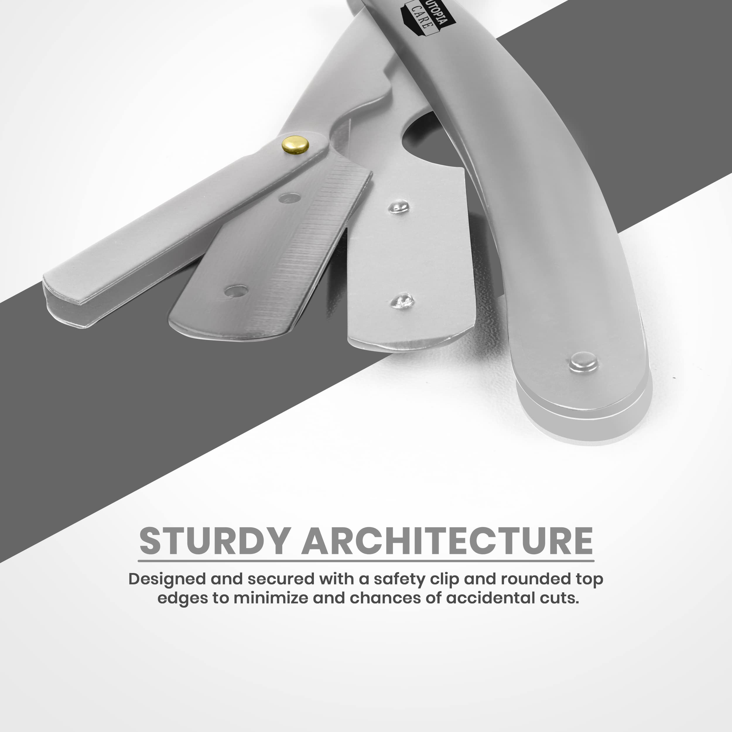 Utopia Care Professional Barber Straight Edge Razor Safety With 100-Pack Derby Blades - 100 Percent Stainless Steel (Silver)