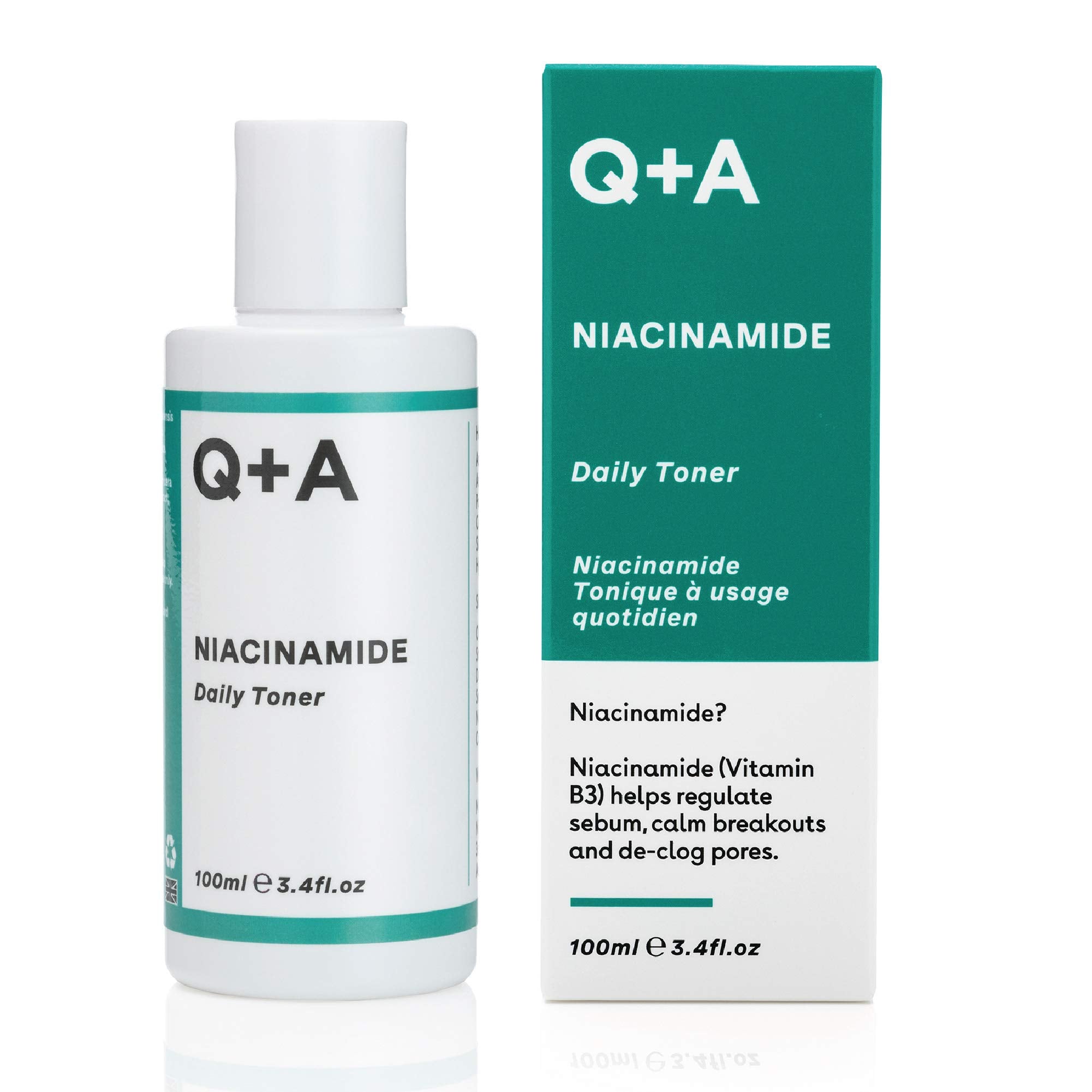 Q+A Niacinamide Daily Toner. A face Toner to Calm breakouts and de-Clog pores. 100ml/3.4fl.oz