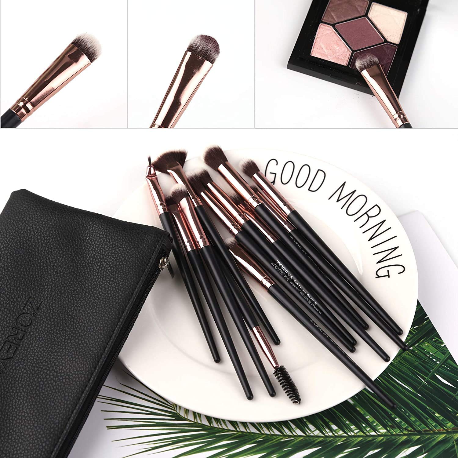 Z'Oreya Eye Makeup Brushes, 12 Pcs Professional Eye Brush Set Eyeshadow, Eyebrow, Blending, Fan, Eyelash Brushes Set With Carryi