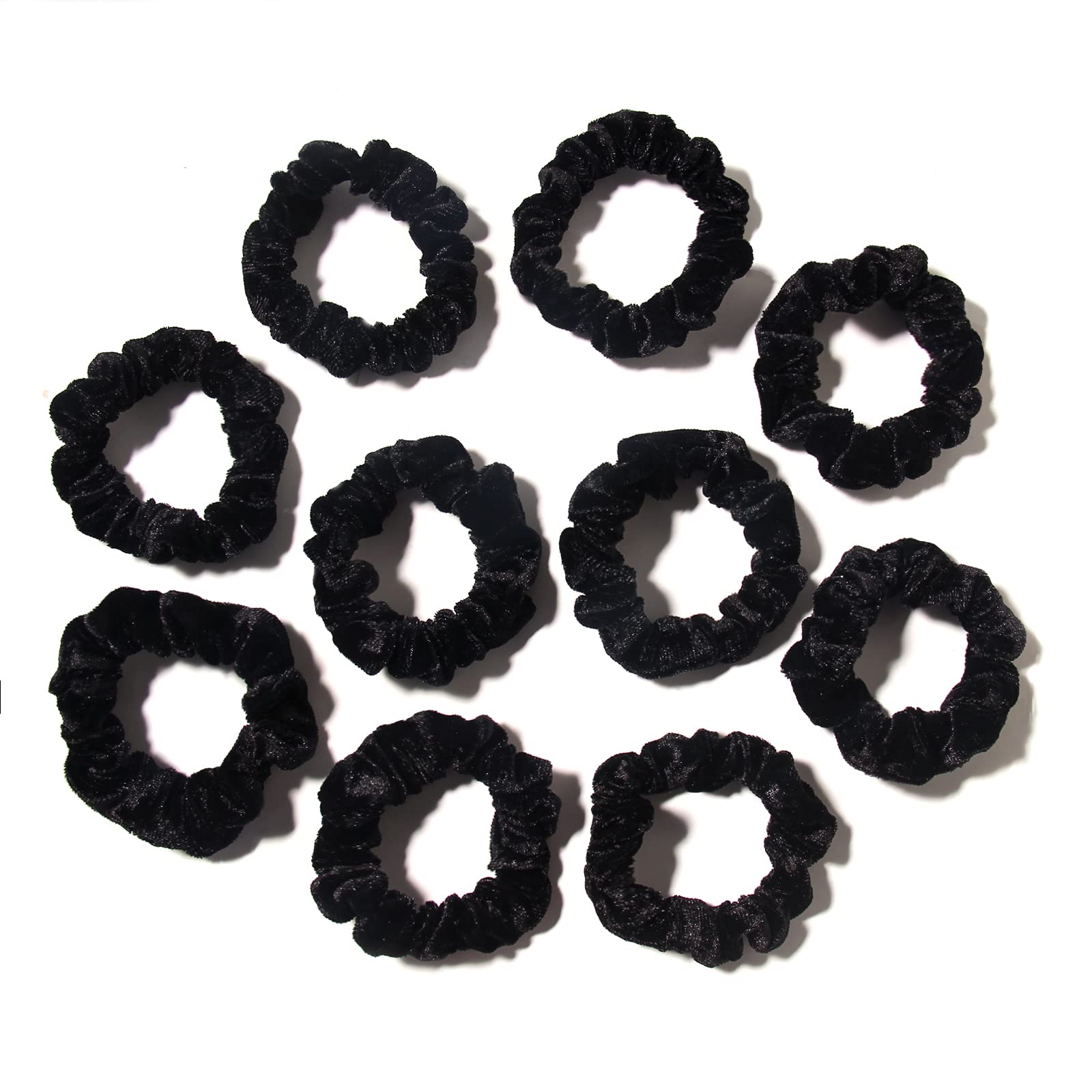 Pack Of 10 Small Velvet Scrunchies For Women Hair Accessories, Mini Thin Elastic Hair Ties (Black)