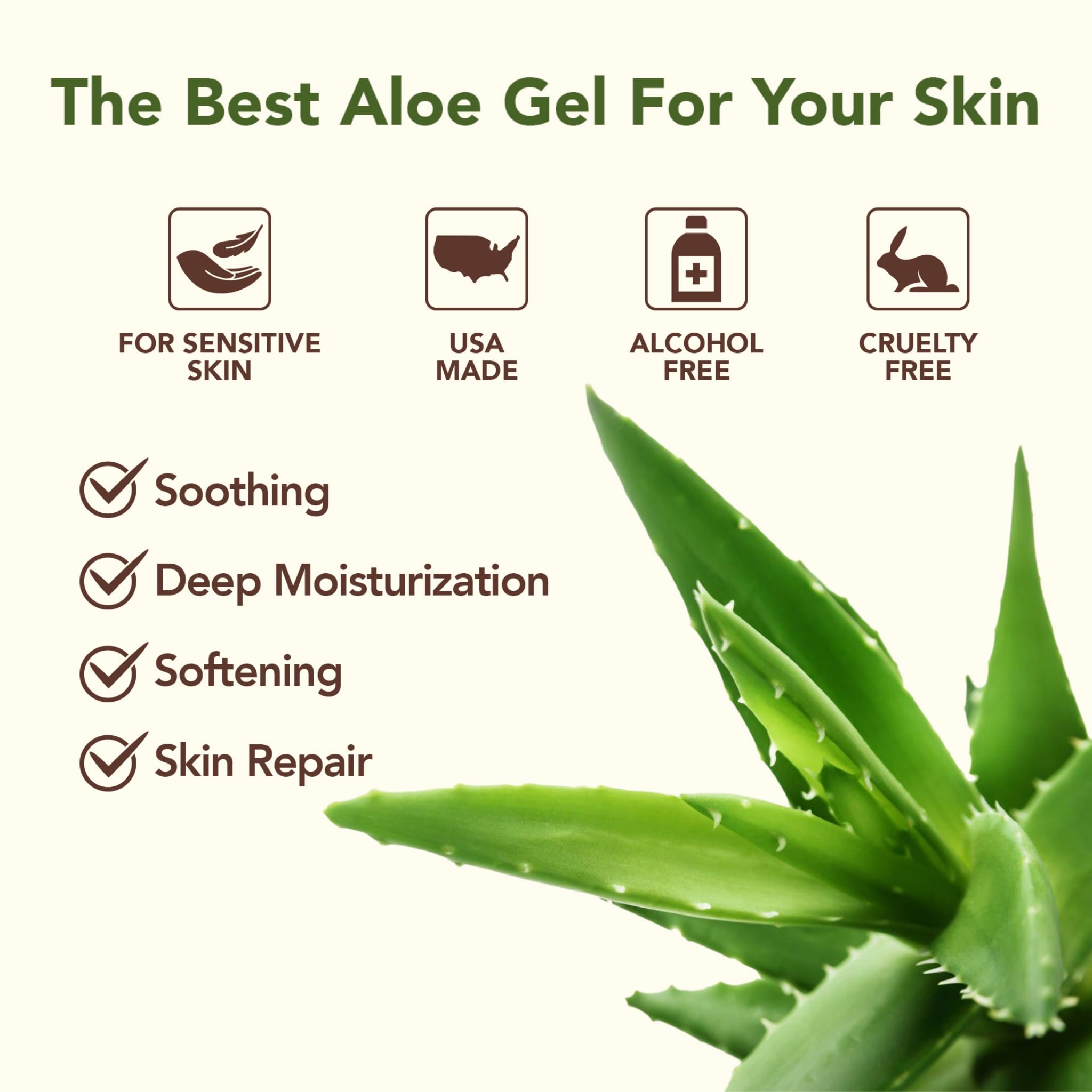 Aloe Vera Gel For Face & Hair Care, Freshly Cut 100% Pure Aloe - Premium Quality, Usa Grown, Vegan, Unscented - Natural Sunburn