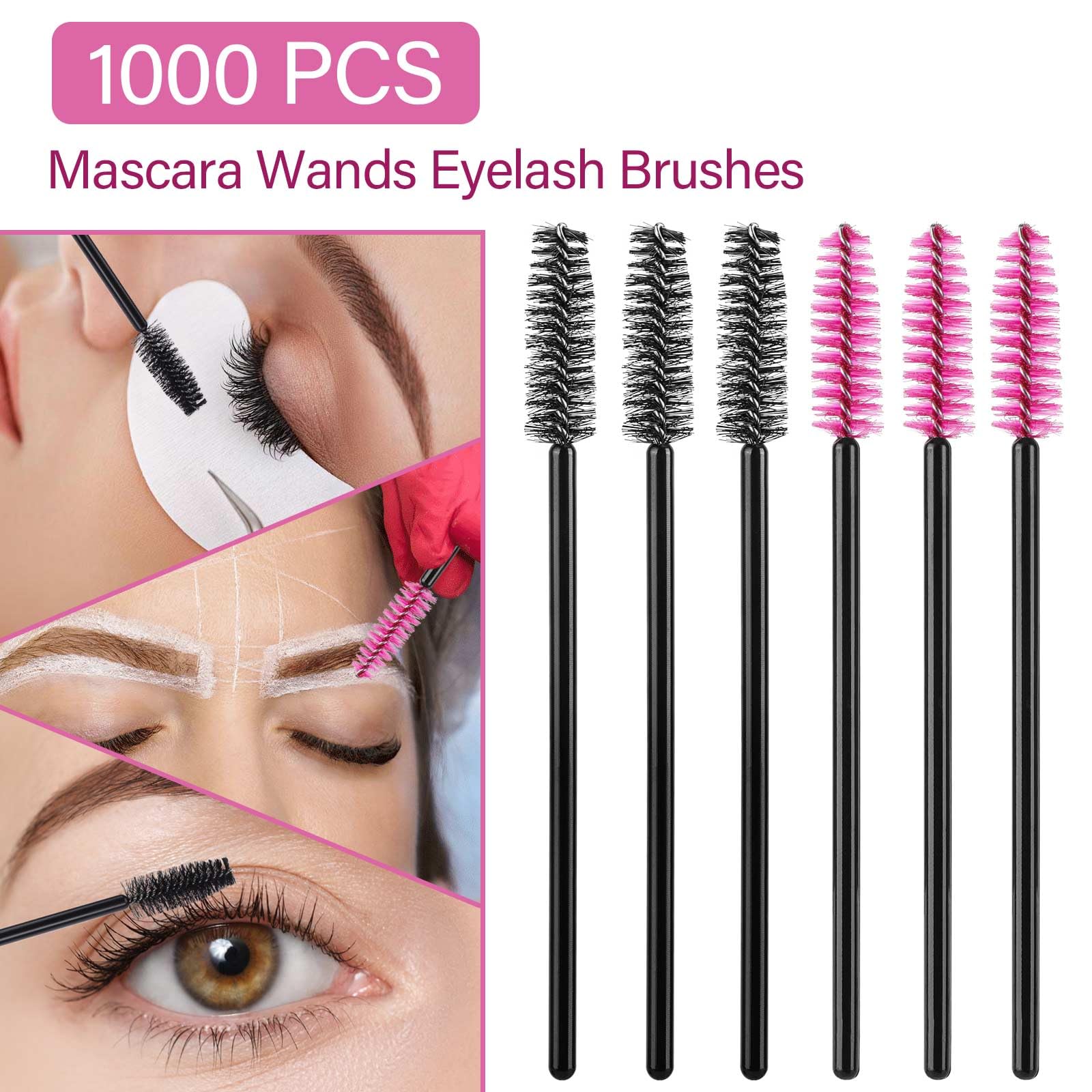 1000 Disposable Mascara Wands Eyelash Brushes Spoolies For Eyebrow Eye Lash Extension Black And Rose Red