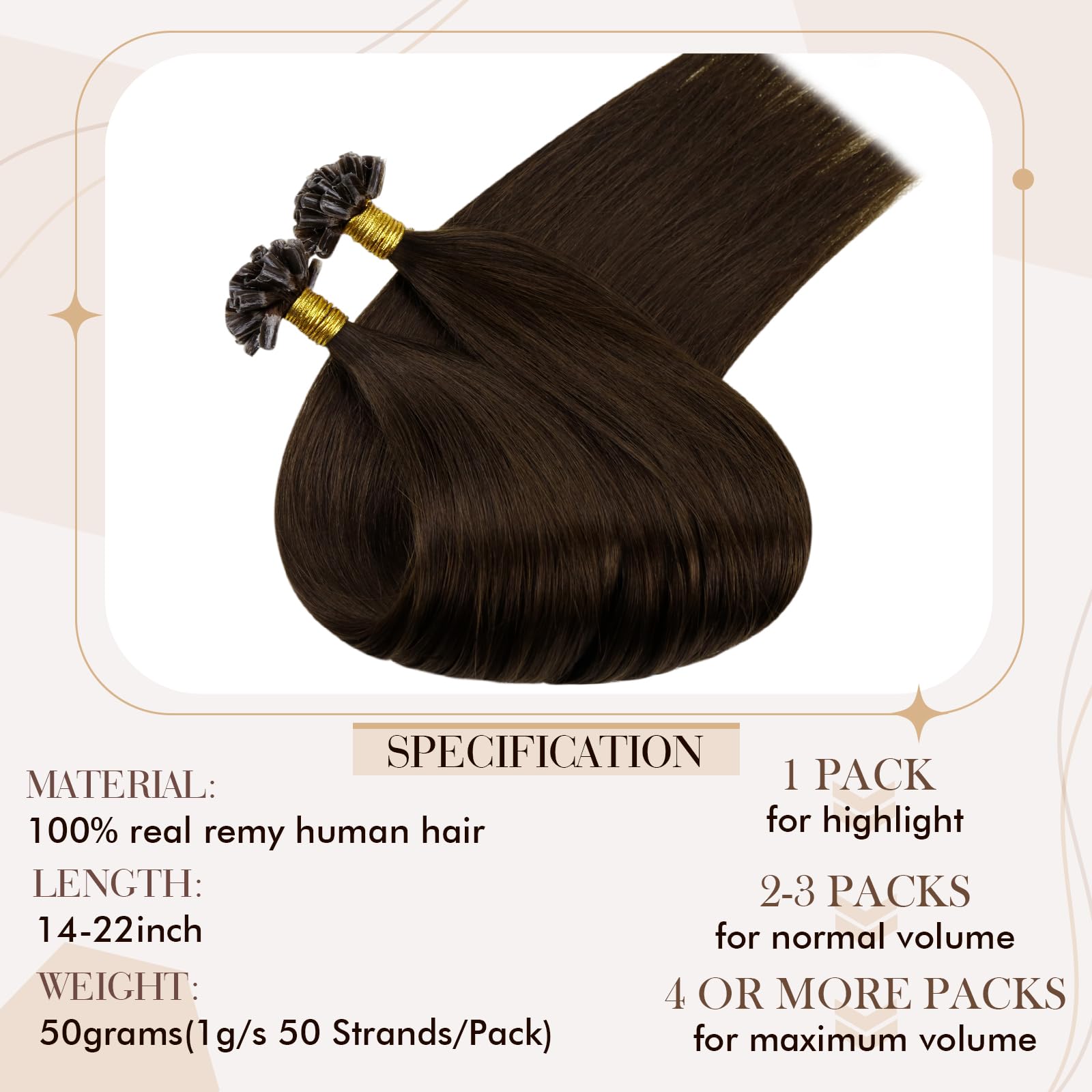 Hetto K Tip Hair Extensions Real Human Hair Dark Brown U Tip Hair Extensions Human Hair Pre Bonded K Tip Hair Extensions Long 22