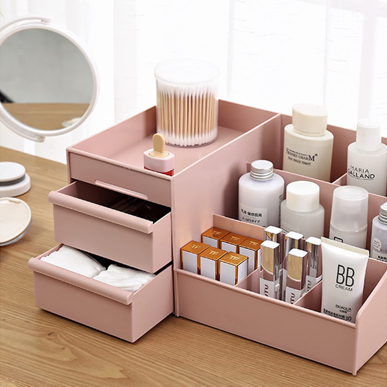 Skin Care Organizer,Makeup Desk Organizer With Drawers,Countertop Organizer For Cosmetics,Vanity Brush With Holder For Lipstick,