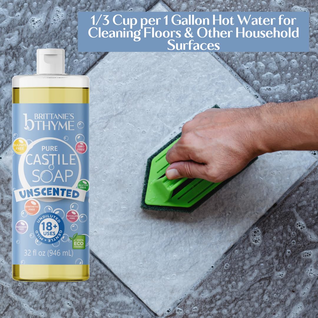 Brittanies Pure Castile Liquid Soap Refill, Unscented | Dish Soap, Hair & Body, Home, Gentle And Pure, Made With Natural Luxurio