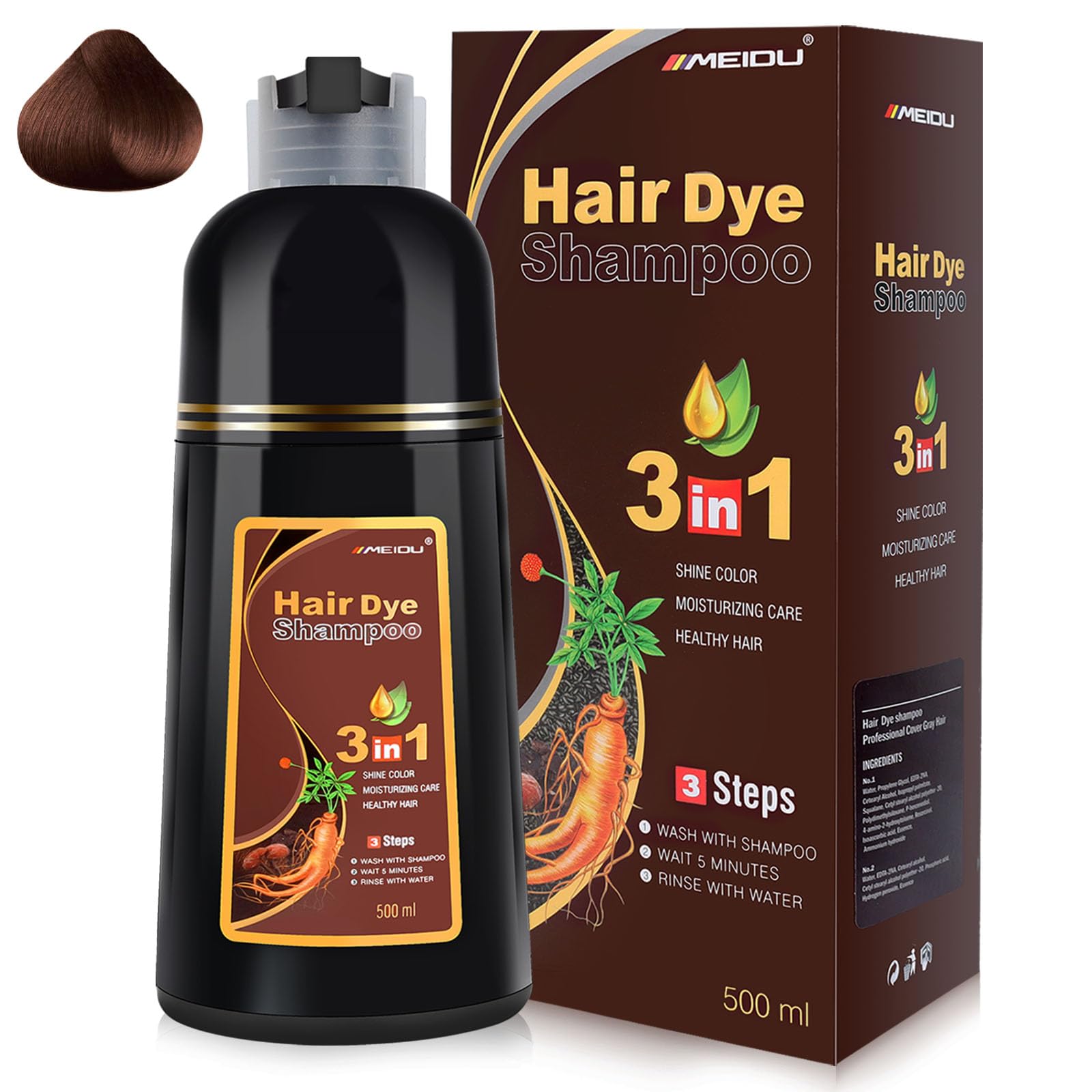 BOJICA MEIDU Dark Brown Hair Color Shampoo for Gray Coverage, Instant 3-in-1 Hair Dye for Women (16.9 Fl oz)