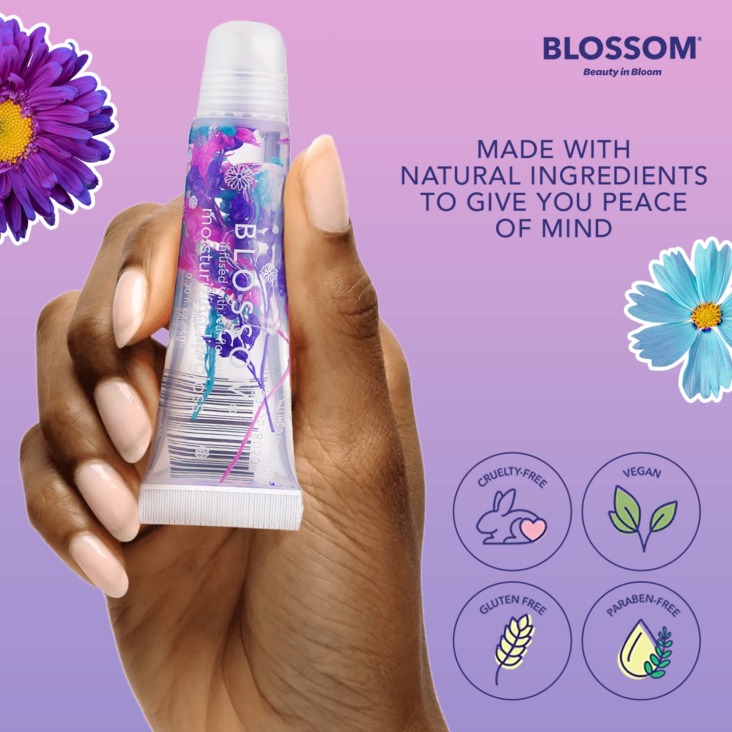 Blossom Scented Moisturizing Lip Gloss Tubes, Infused With Real Flowers, 0.3 Fl. Oz/9Ml, Coconut