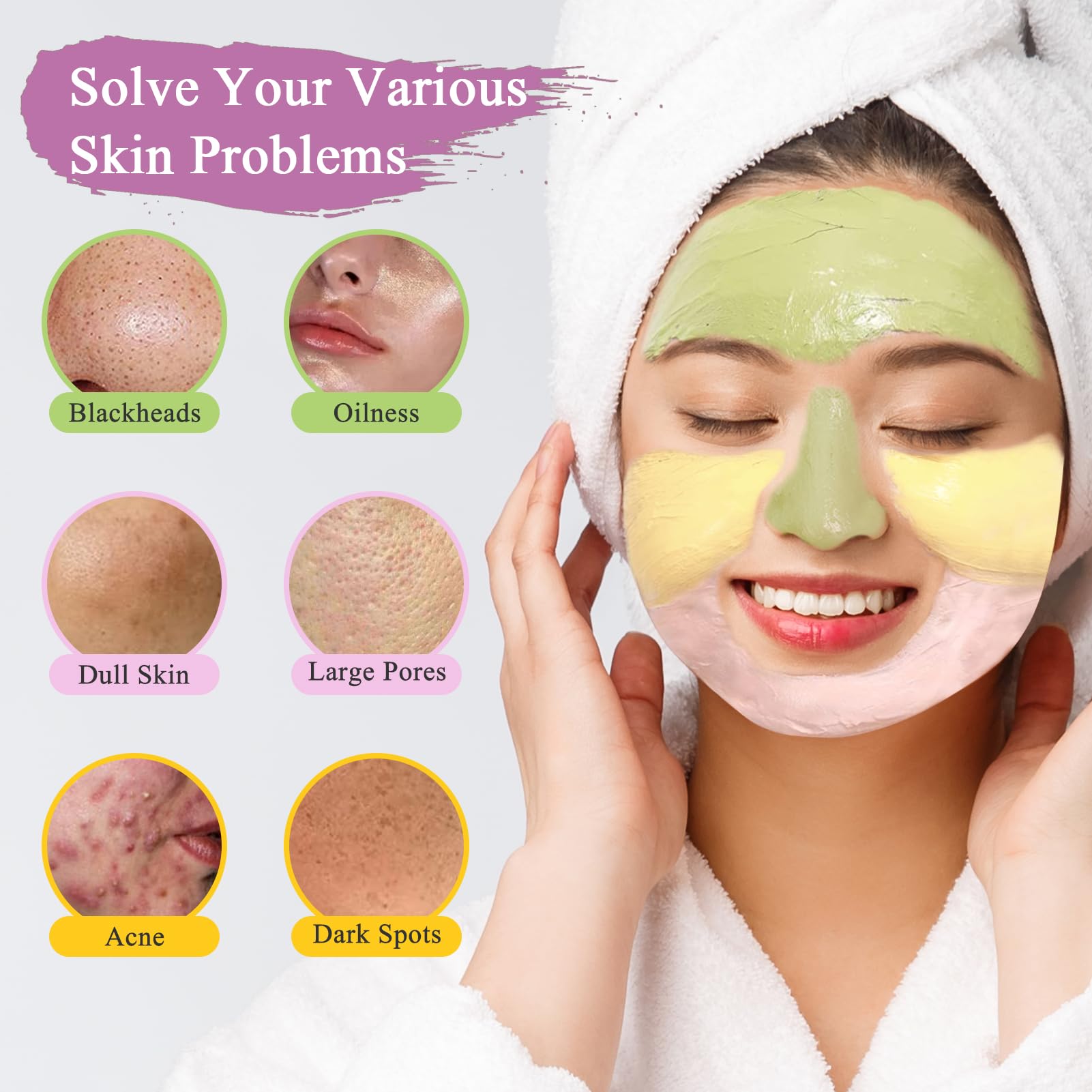 Pjordo Clay Mask Kit, Turmeric Vitamin C Clay Mask, Avocado Clay Mask, Rose Clay Mask, Facial Mask Skin Care Set For Deep Cleans