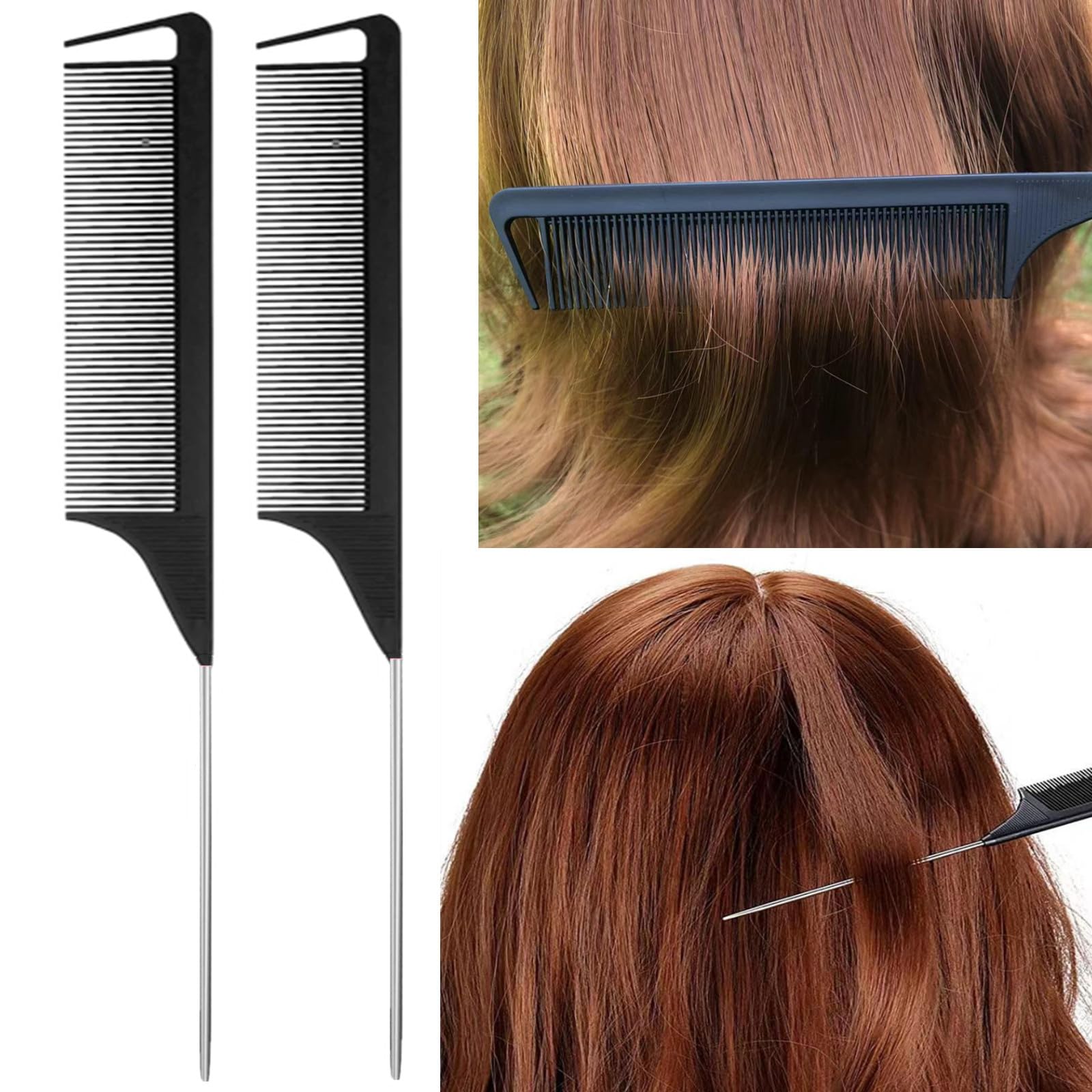 Zvorei 8Pcs Black Hair Brushes Set With 4Pcs Topsy Tail Tools, Teasing Bristle Brush, Edge Control Brush, And 2Pcs Metal Pin Rat