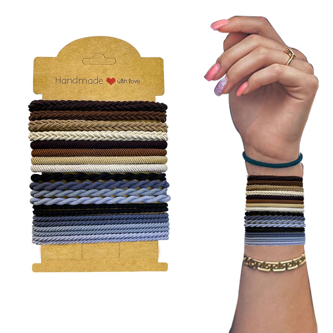 16 PCS Boho Hair Ties, Elastic Twist Bracelets Hair Ties for Women 4 Style Morandi Hair Bands for Girls Thick Thin Long Curly Ha