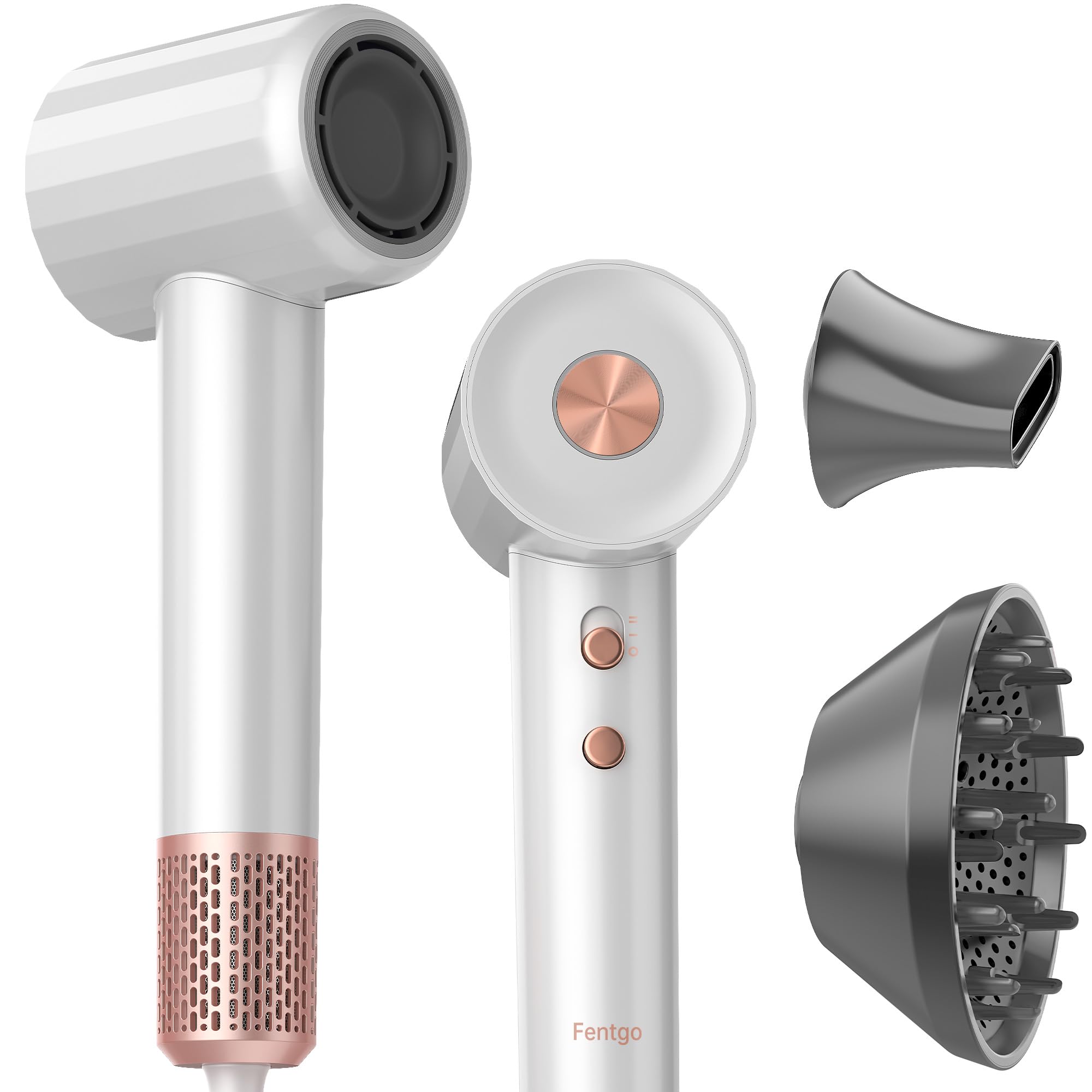 Fentgo High Speed Ionic Hair Dryer with Diffuser, Professonal Blow Dryer 110,000 RPM Brushless Motor for Fast Drying, 1500W 4Tem