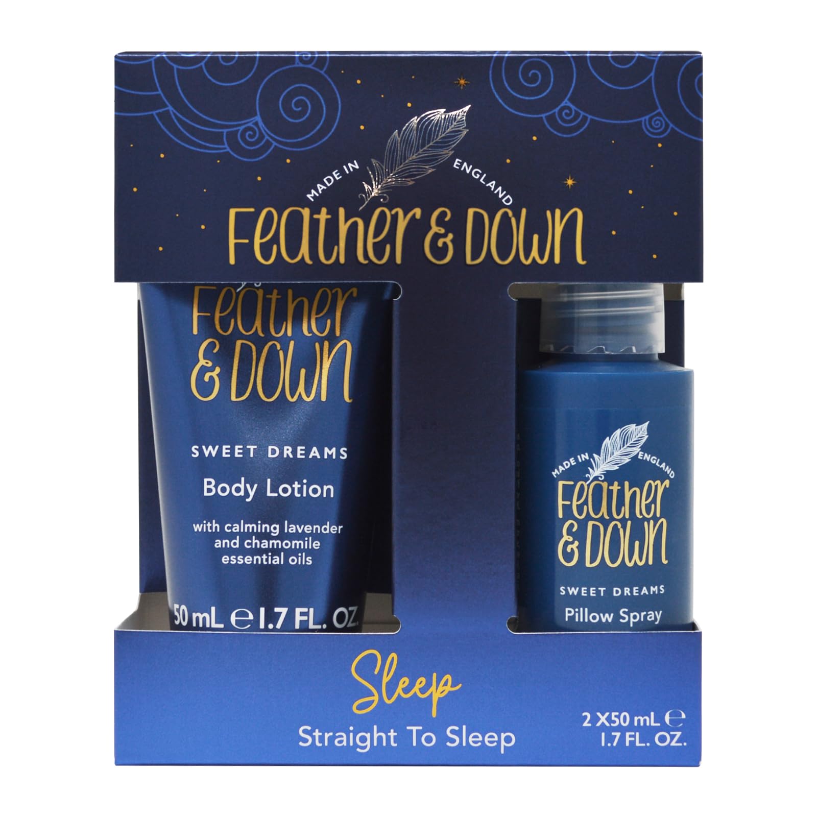 Feather & Down Straight to Sleep Gift Set: 50ml Pillow Spray & 50ml Body Lotion, The Perfect Sleep Duo, Infused with Lavender & 
