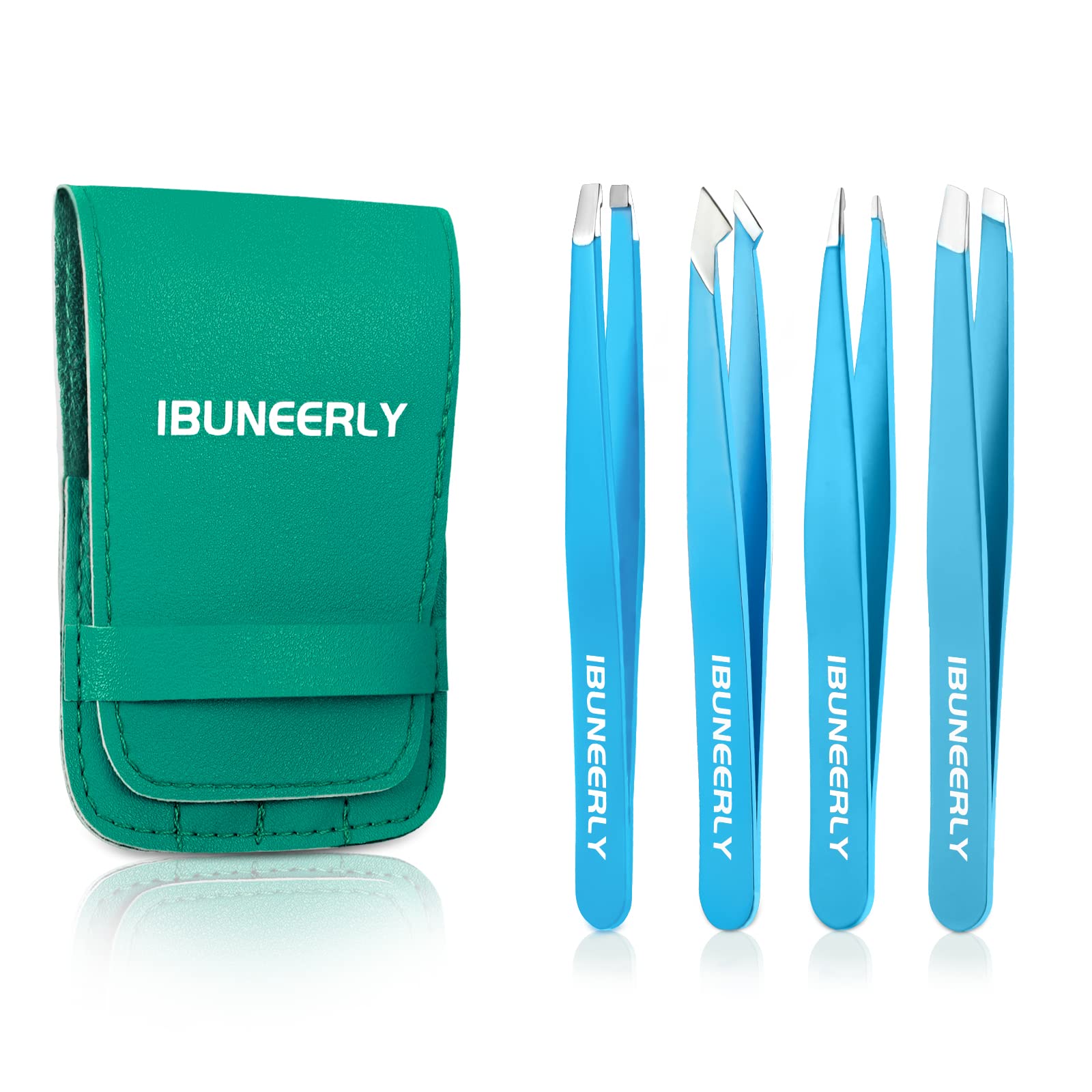 iBuneerly Tweezers Set, 4Pcs Tweezers for Women with Travel Case, Professional Stainless Steel Eyebrows Tweezers, Great Precisio