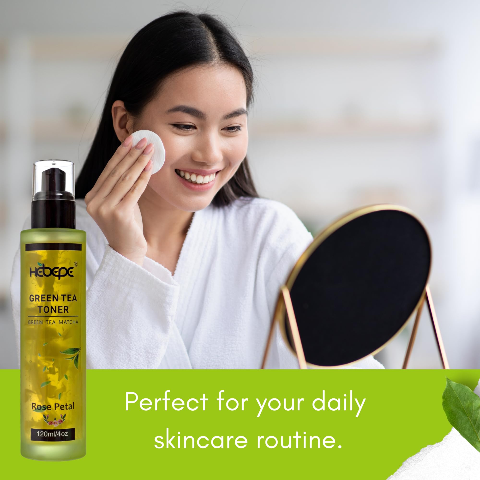 Hebepe Green Tea Matcha Facial Toner With Rose Petal, Refreshing, And Soothing Face Toner, With Rose Oil, Aloe Vera,120Ml