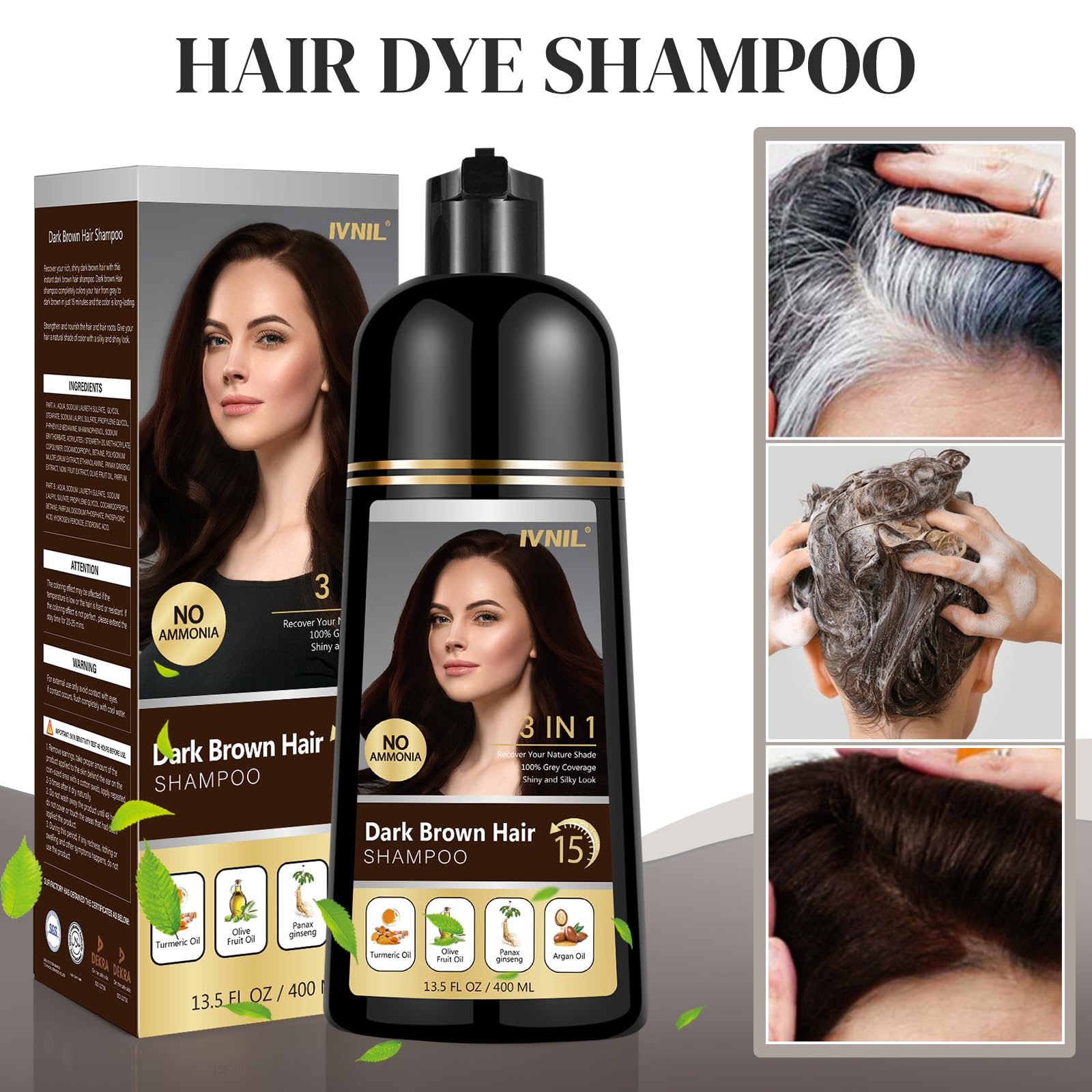 Ivnil Dark Brown Hair Dye Shampoo For Gray Hair Coverage Herbal Hair Color Shampoo 3 In 1 Permanent Shampoo Para Canas Champu Co