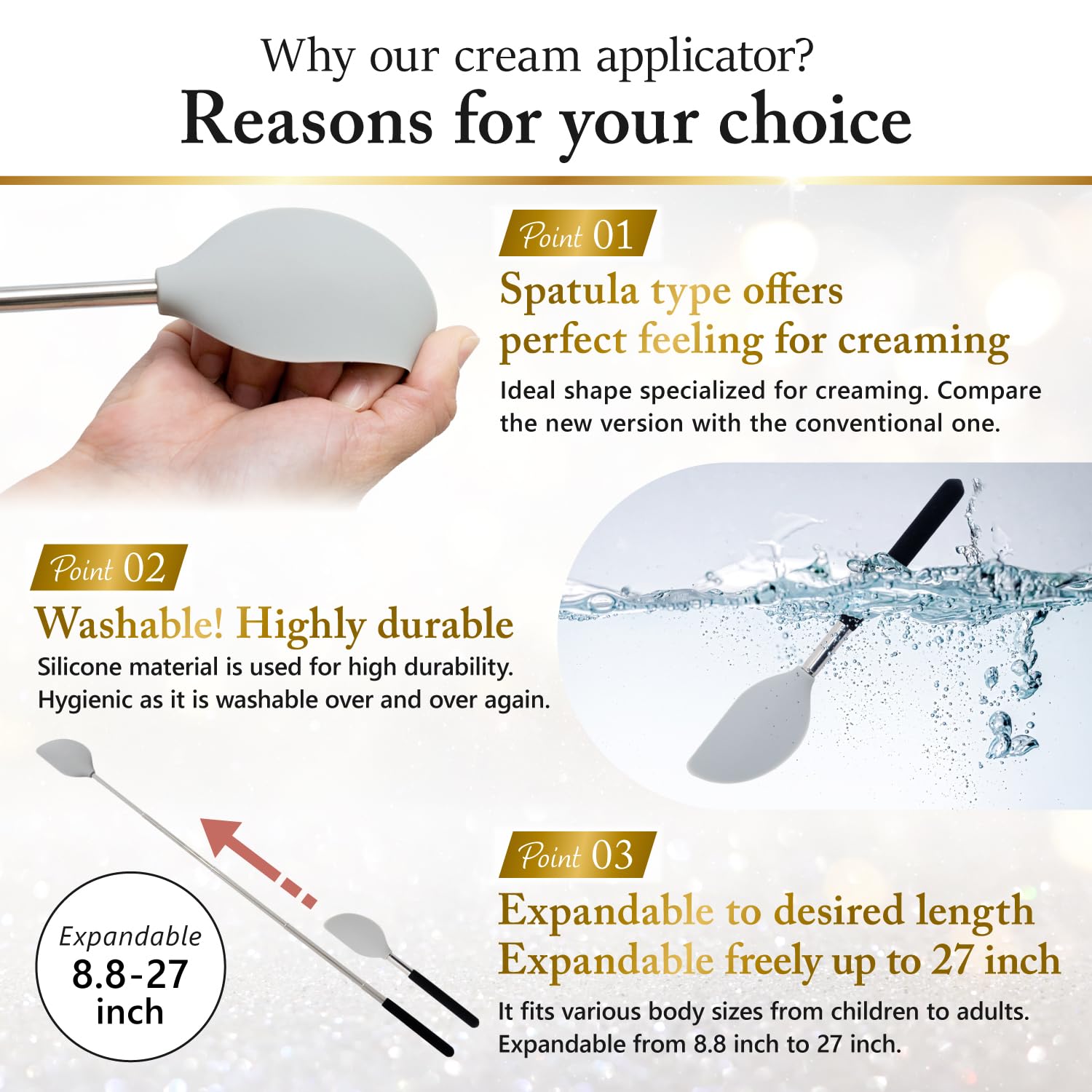 FieldSora Telescopic Cream Applicator for Back ?asy to Clean, Gray, Ideal for Creams, Sunscreens & Ointments