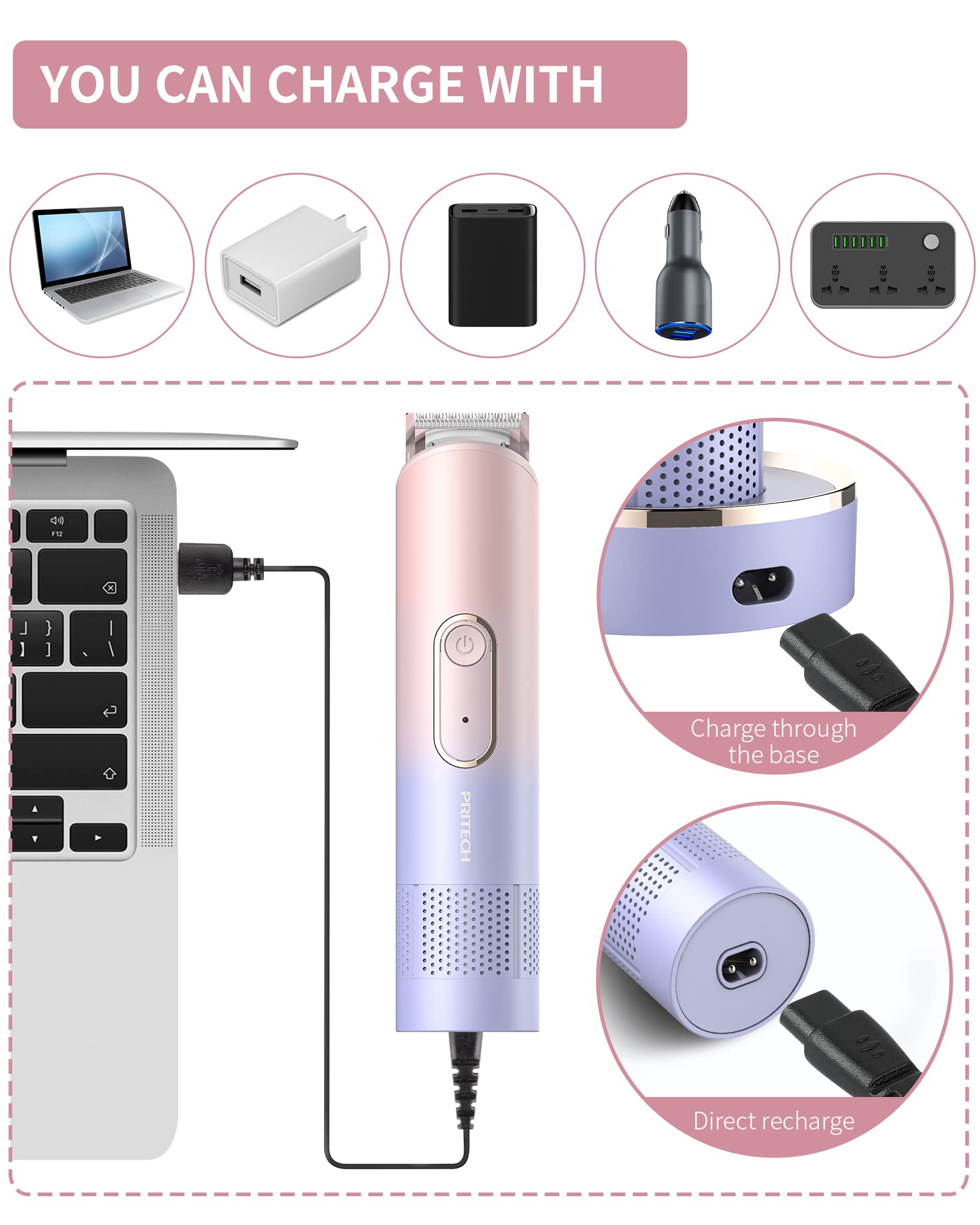 Pritech Hair Trimmer For Women, Waterproof Bikini Trimmer, Rechargeable Pubic Hair Clippers And Trimmer, Electric Shaver For Wom