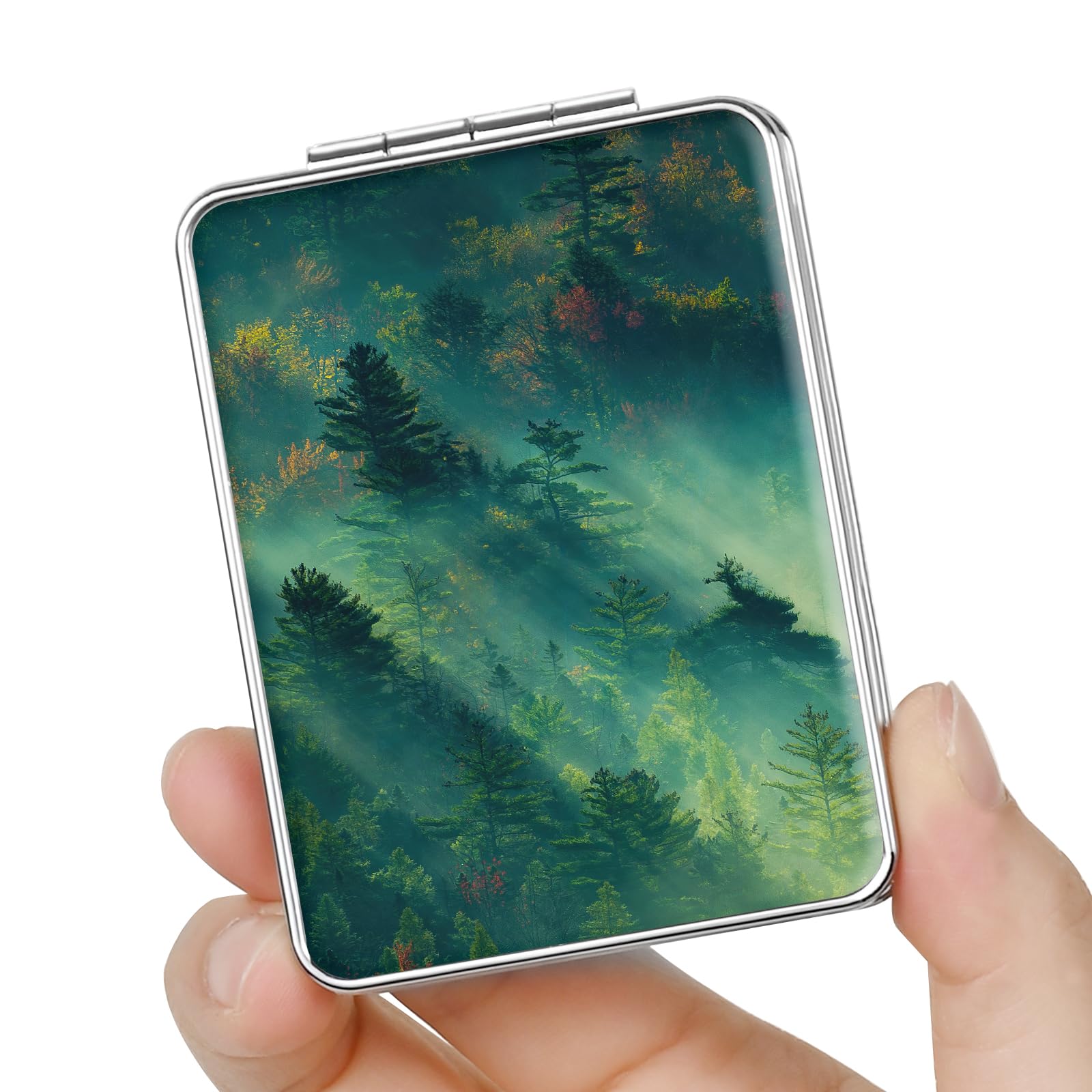 dcdcee Pocket Mirror, Small Travel Mirror with Magnification, Portable Double-Sided Magnifying Cosmetic Mirror for Daily (Forest