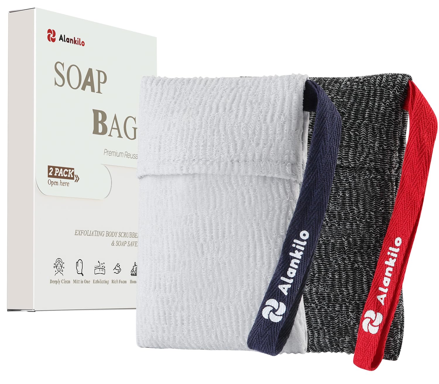 Alankilo 2 Pieces Soap Bags For Soap Bars, Exfoliating Soap Saver Bags, Foaming Bar Soap Pouches For Use In Baths Or Showers(Gre